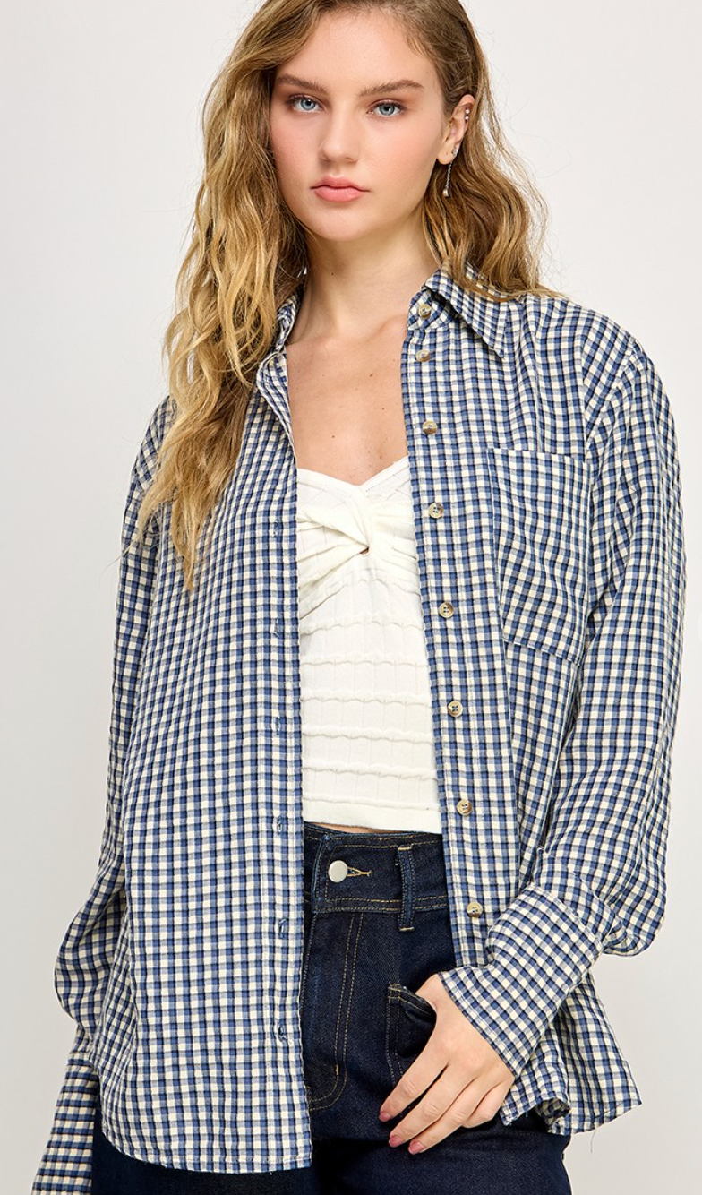 Blue Plaid Button Down Shirt