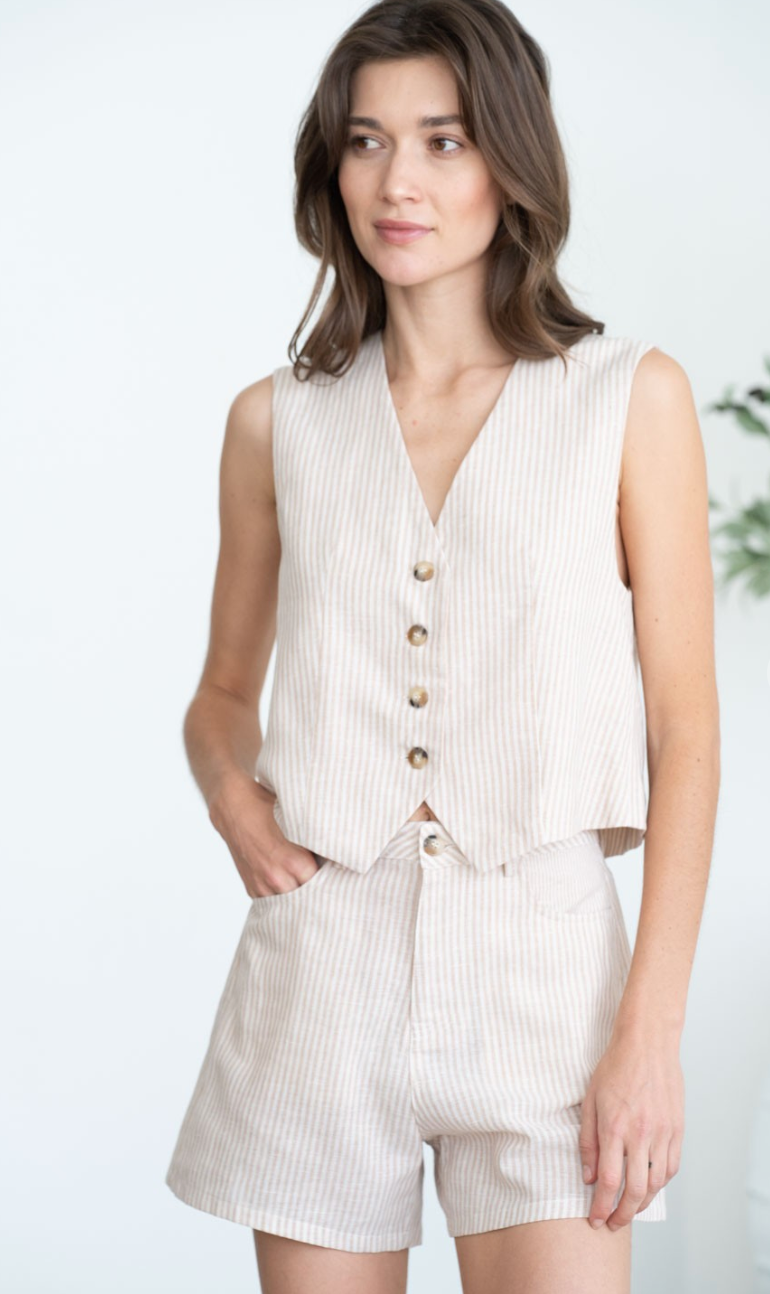 Tan Pinstripe Tailored Vest