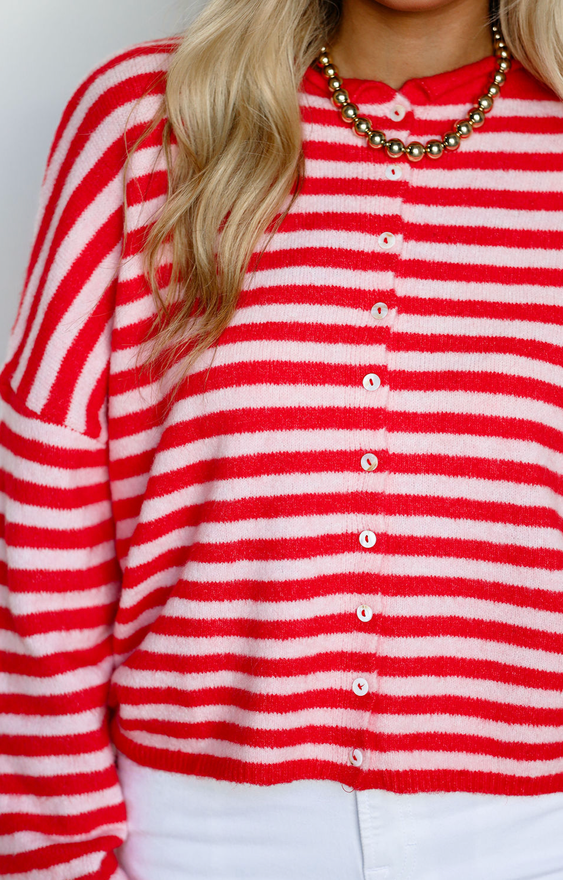 Striped Button Down Cardigan Pink/Red