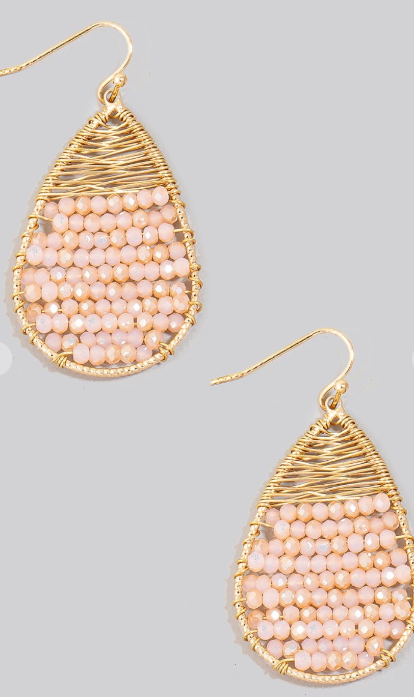 Beaded Tear Earrings Peach