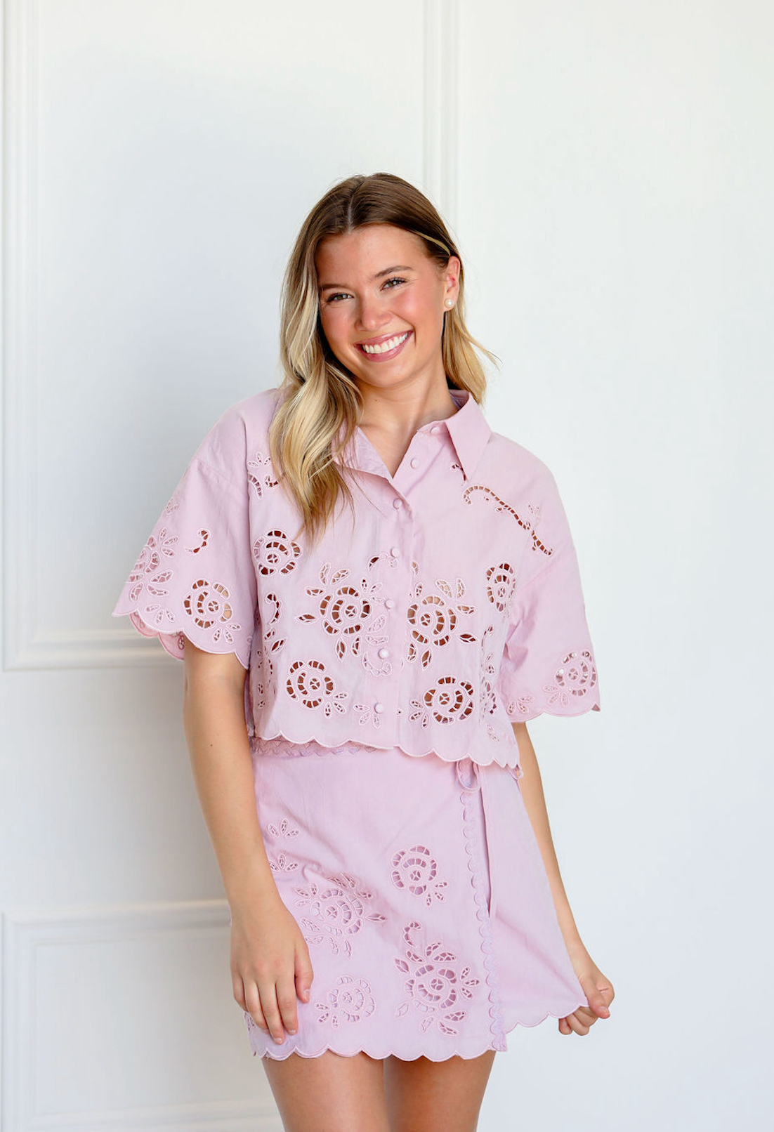 Lilac Button Down Shirt & Skirt Set of 2