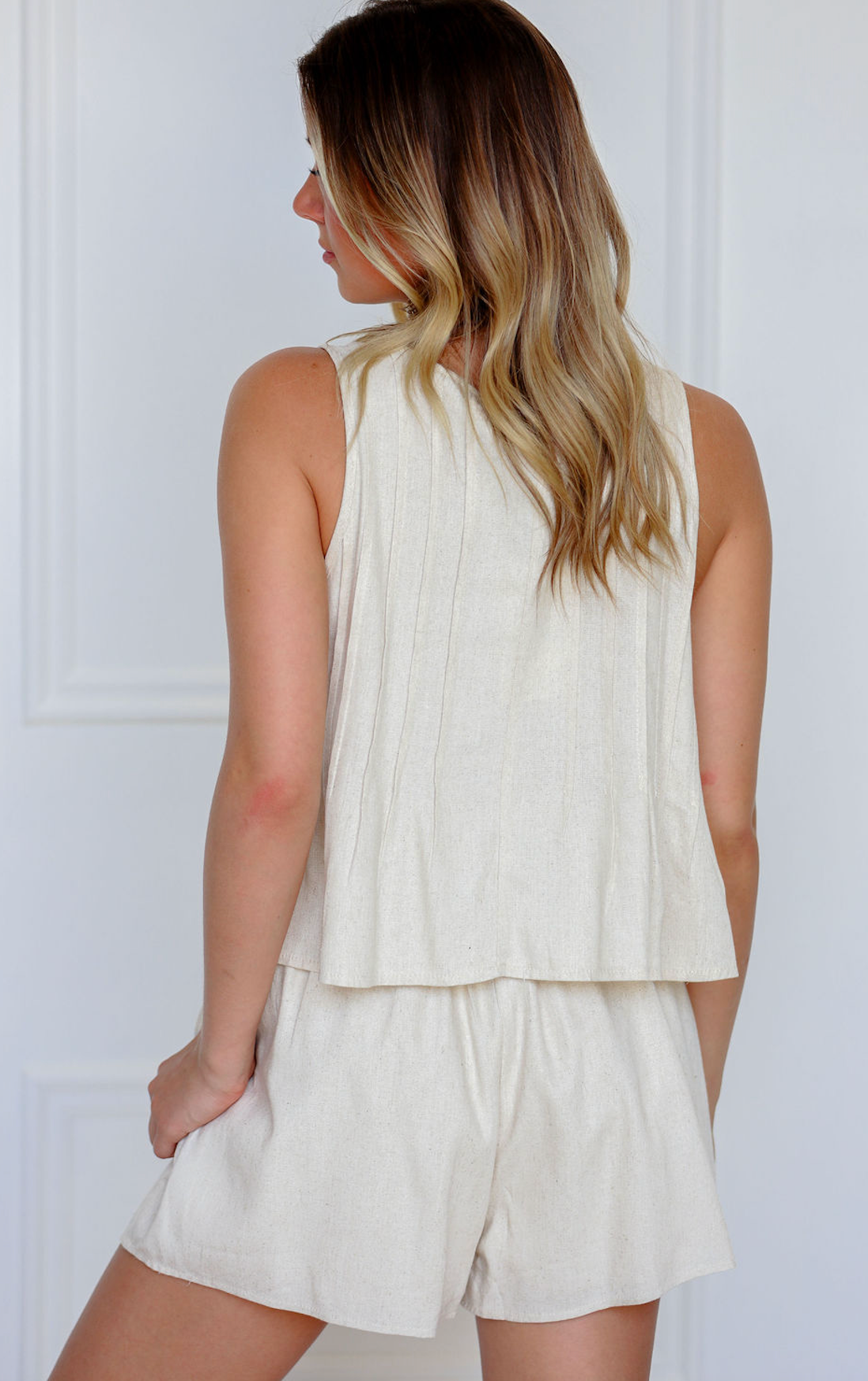 Linen Pintuck Top & Shorts Set of 2