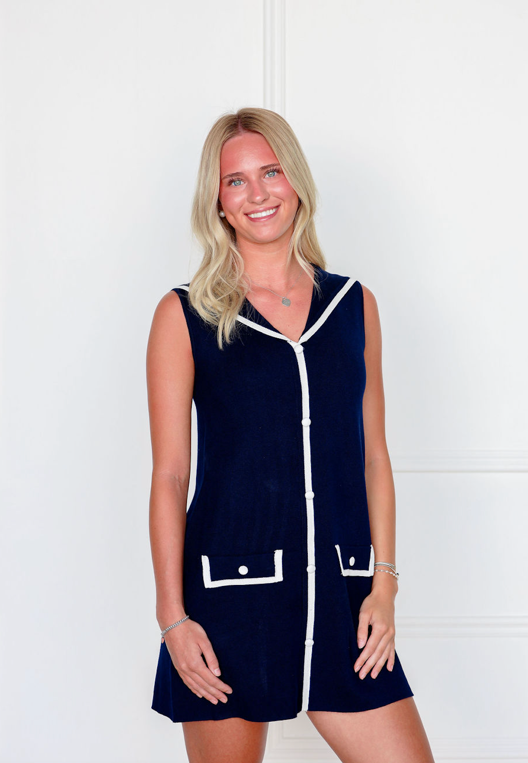 Sailor Collar Knit Dress Navy