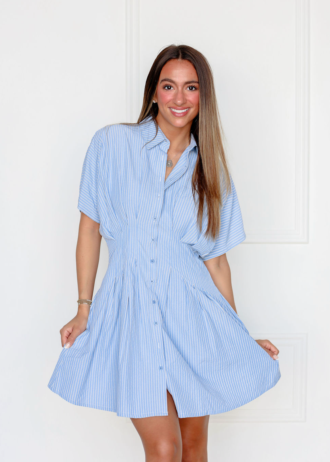 Blue Stripe Shirt Dress