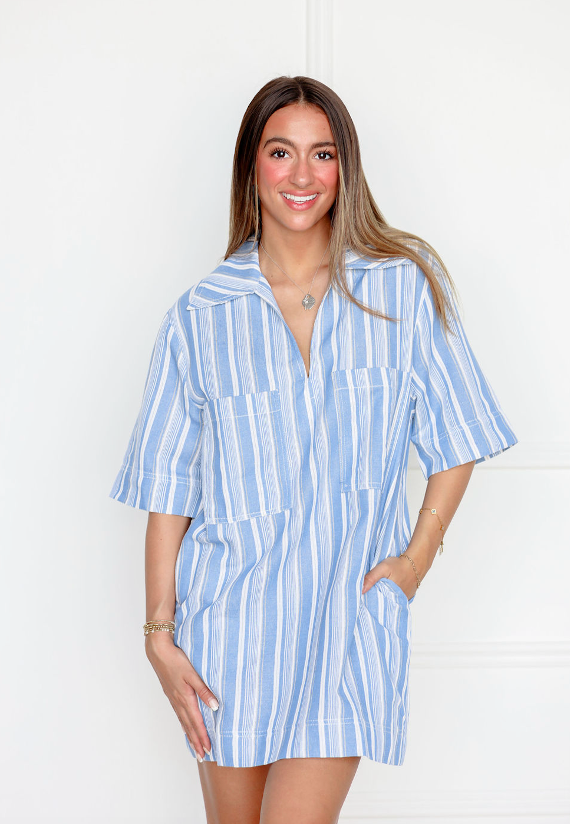 Chambray Stripe Shirt Dress