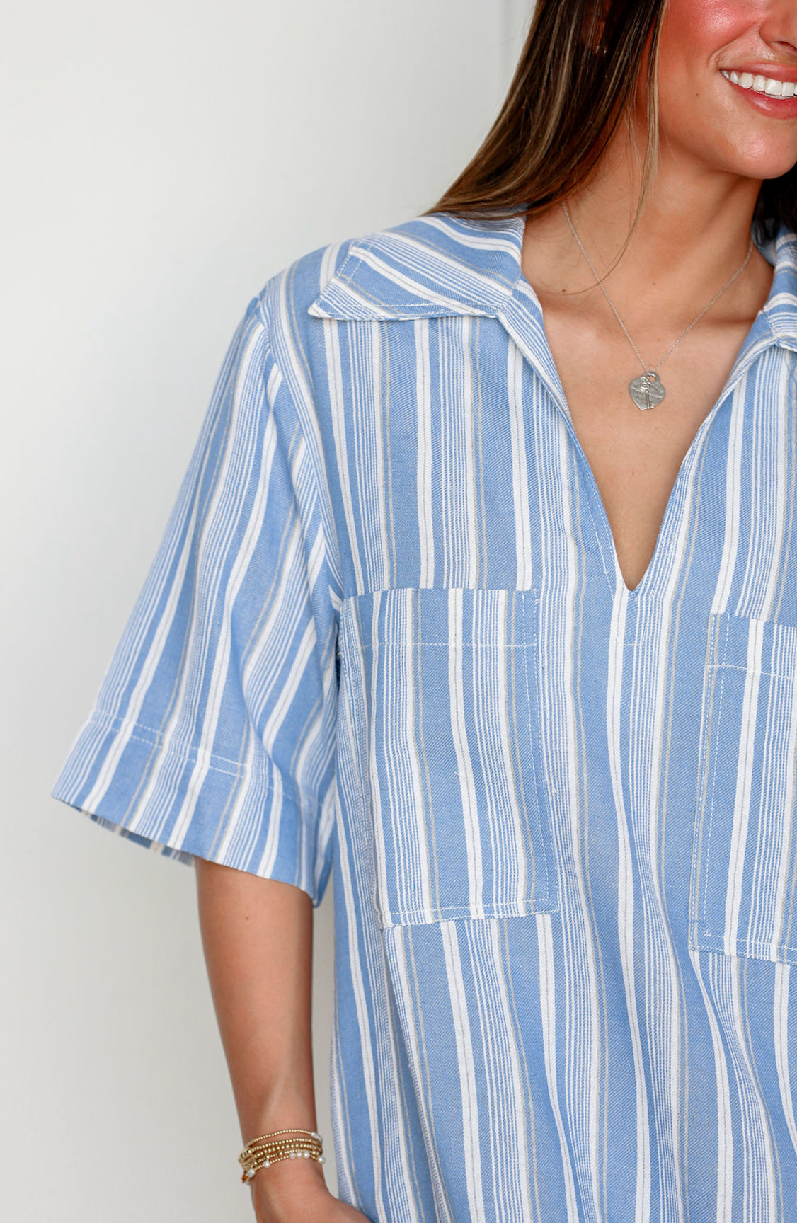 Chambray Stripe Shirt Dress