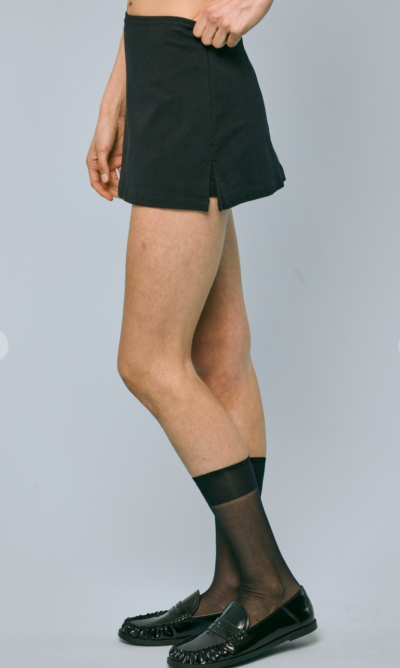 Solid Side Slit Skort Black