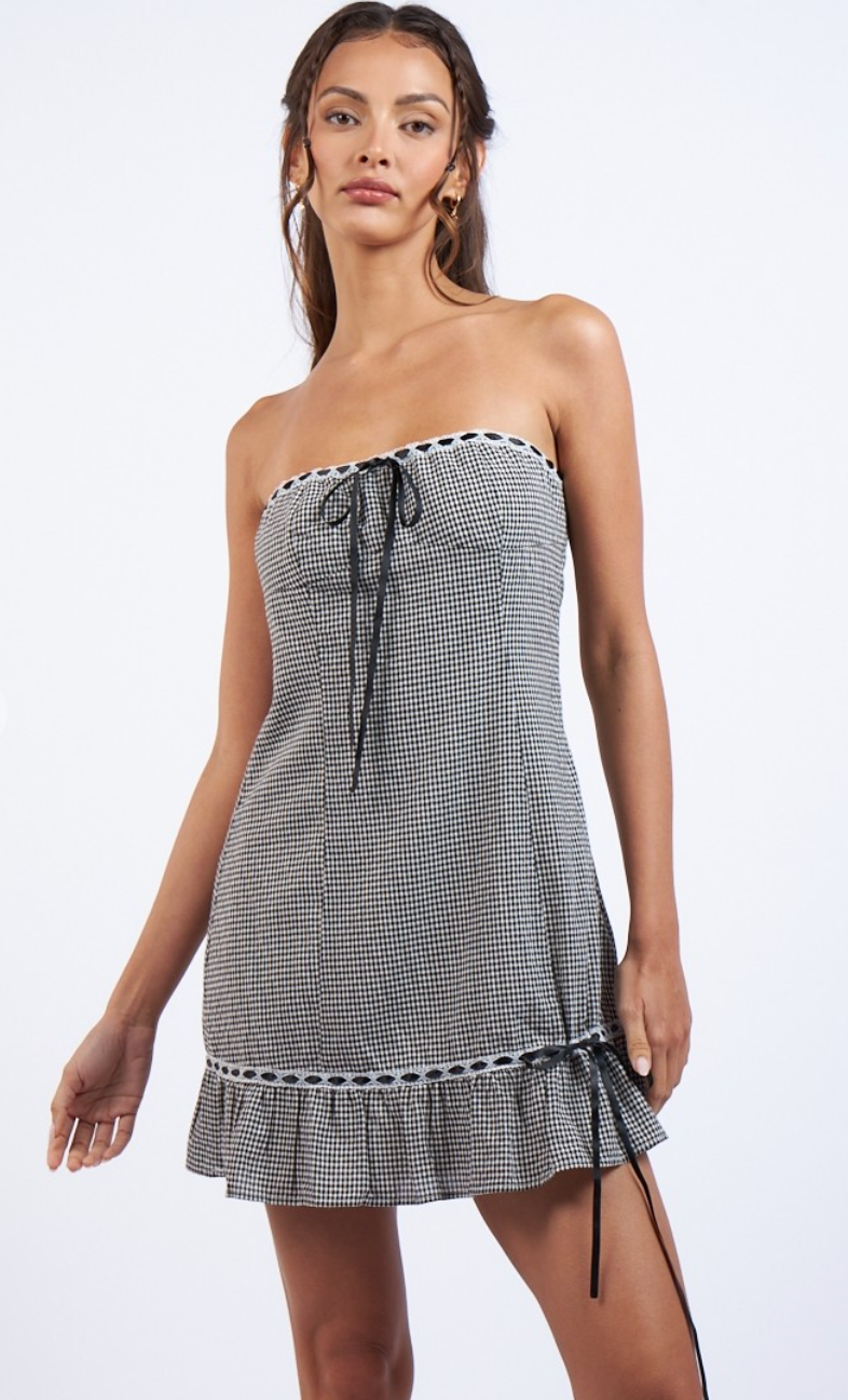 Lilliana Checker Strapless Dress Black