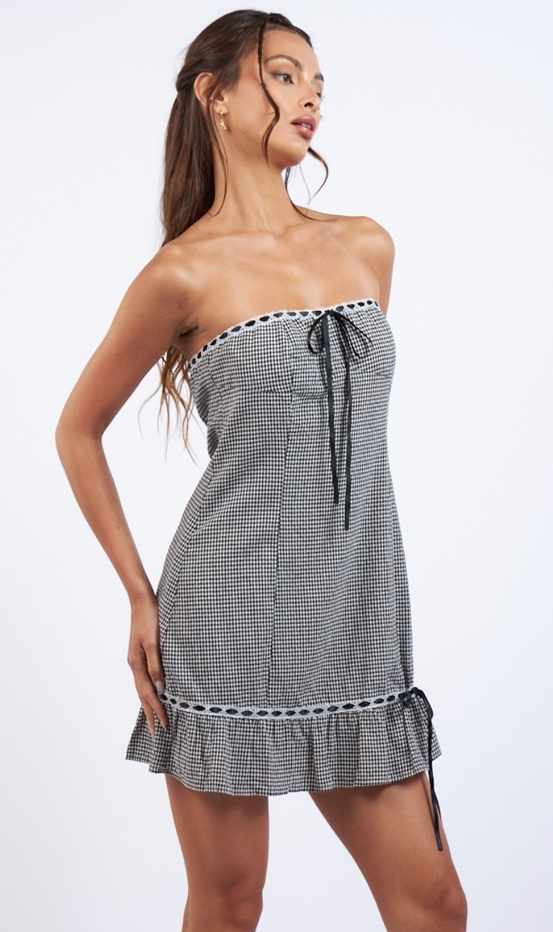 Lilliana Checker Strapless Dress Black