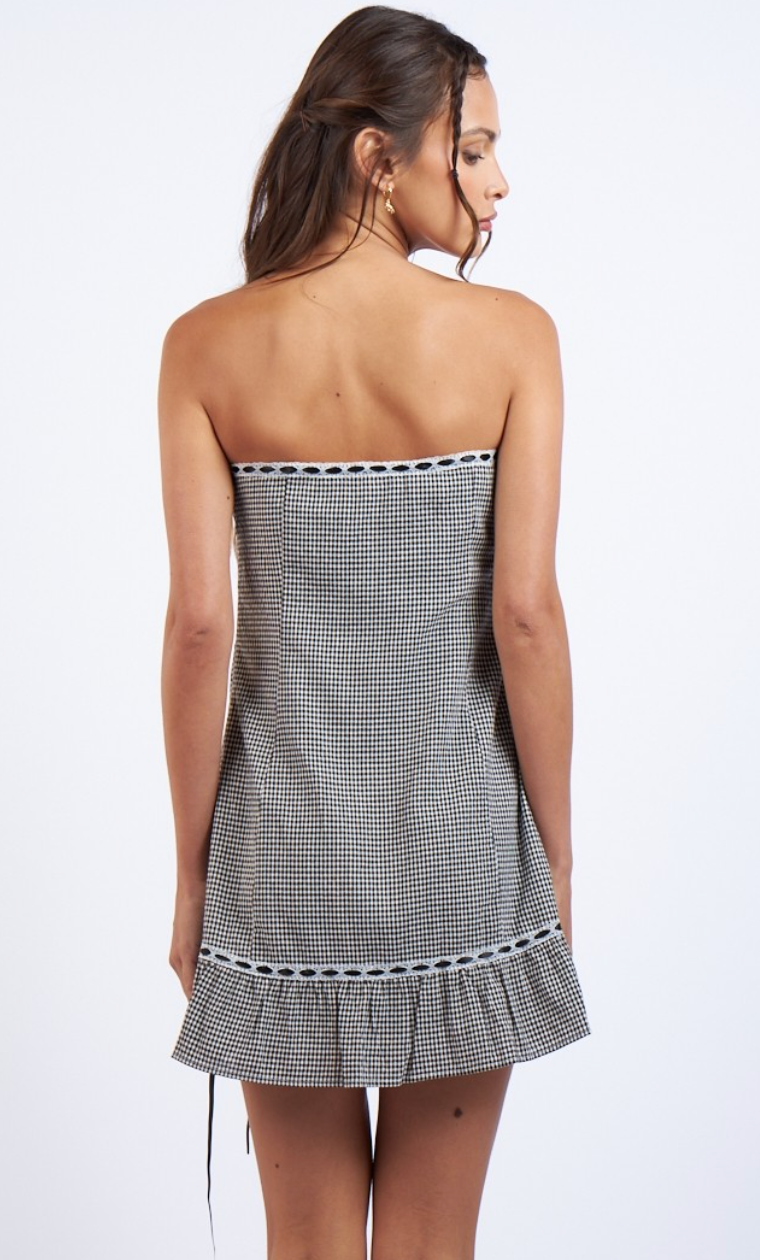 Lilliana Checker Strapless Dress Black