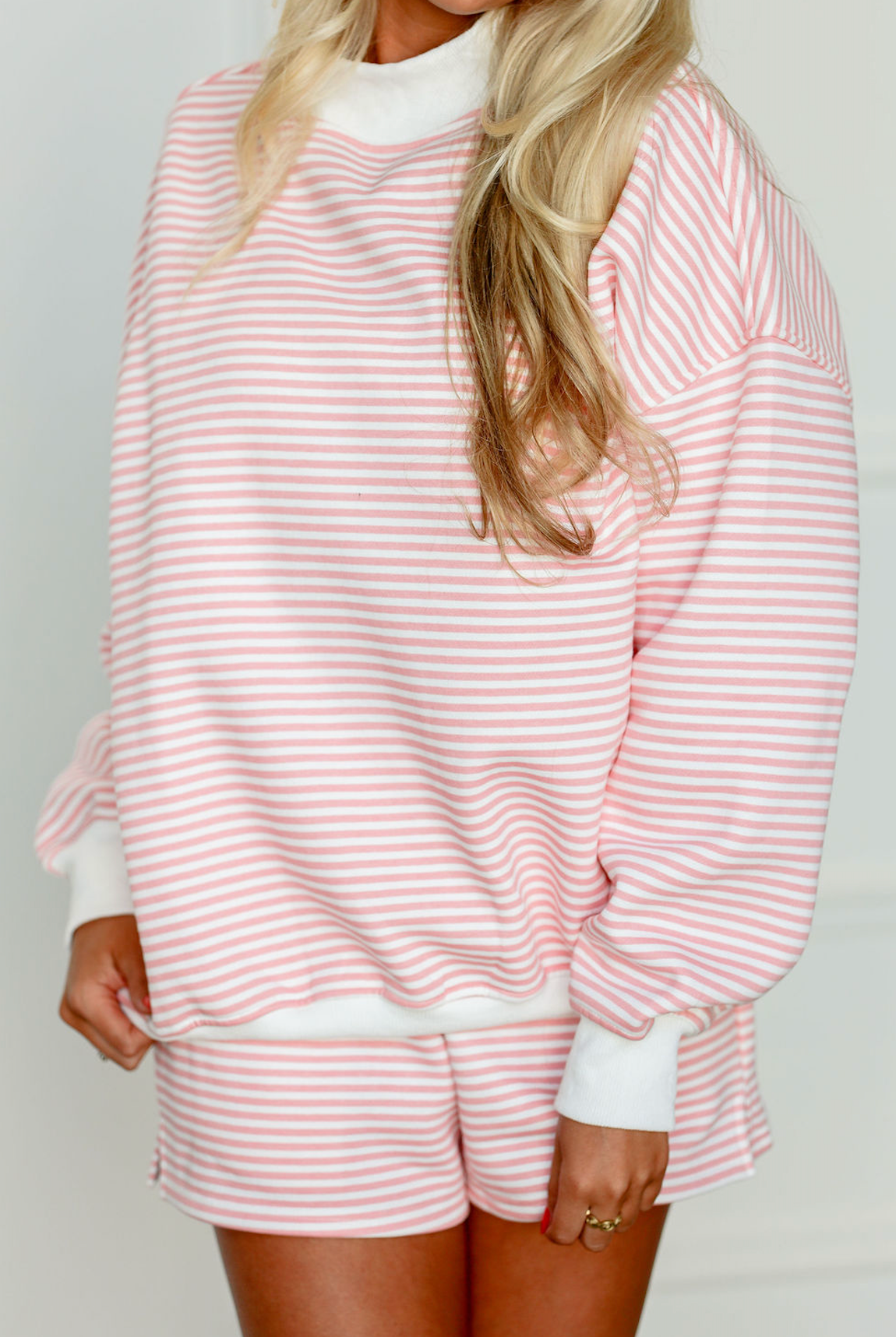 Pink/White Stripe Mock Neck Pullover
