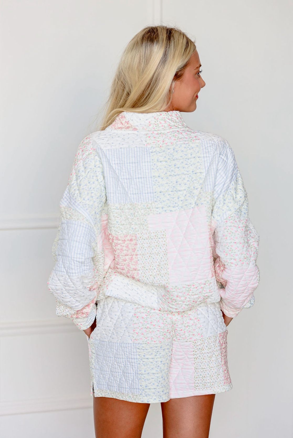 Floral Quilted Patchwork Mock Crew