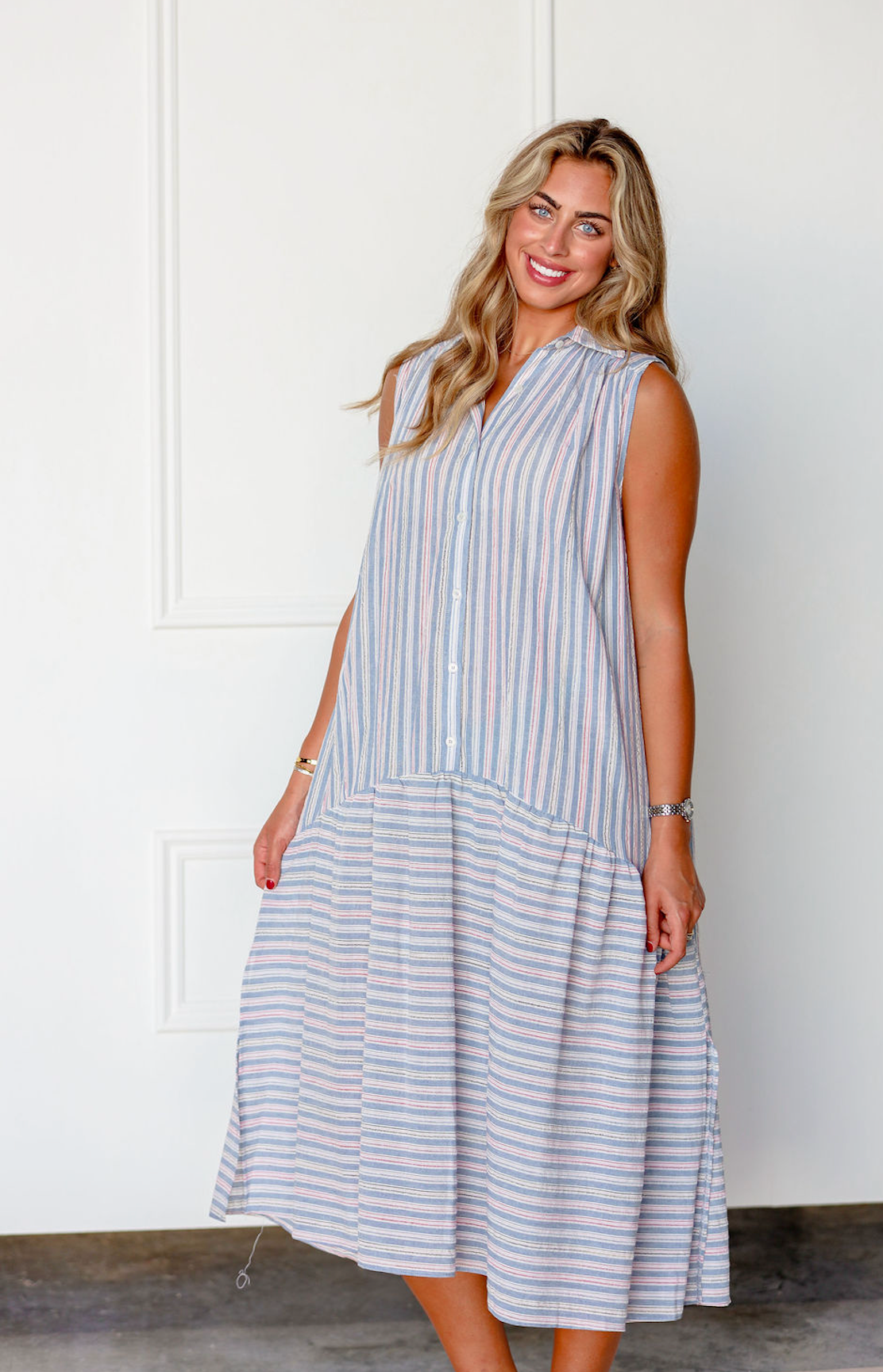 Azyel Collar Stripe Maxi Dress