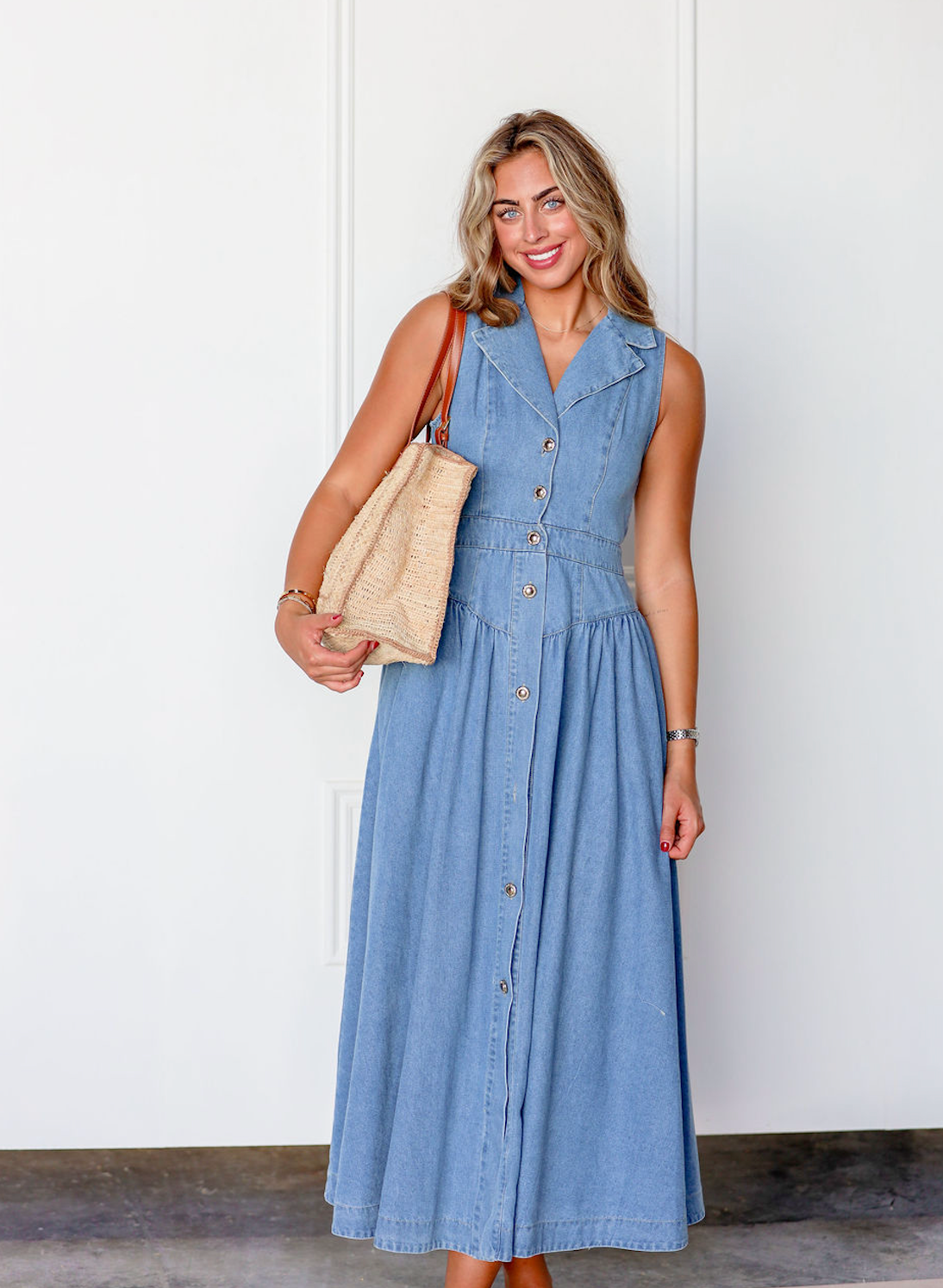 Collared Denim Midi Dress