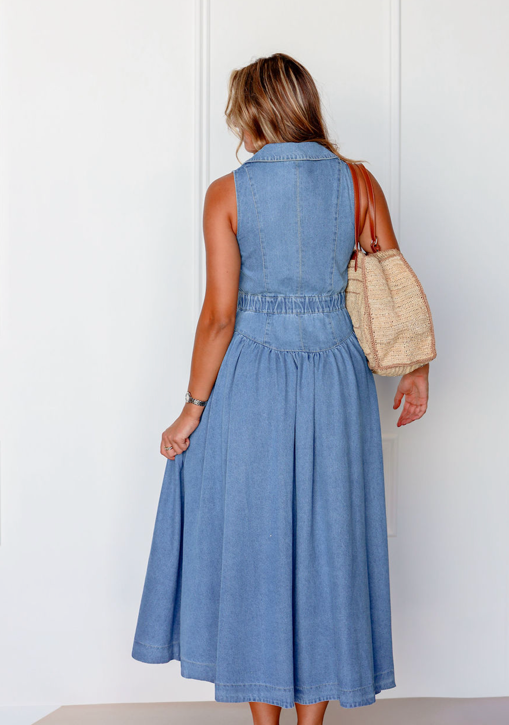Collared Denim Midi Dress