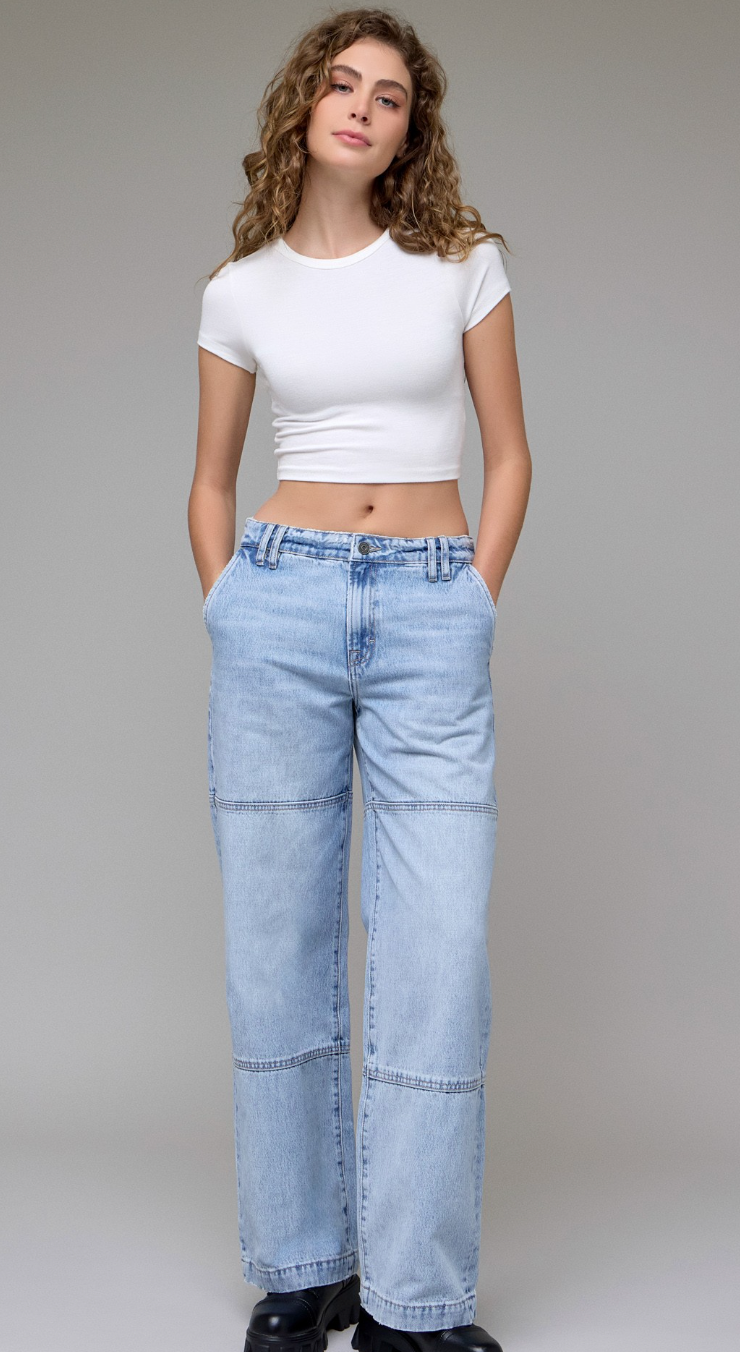 Block Stitch Dad Jeans