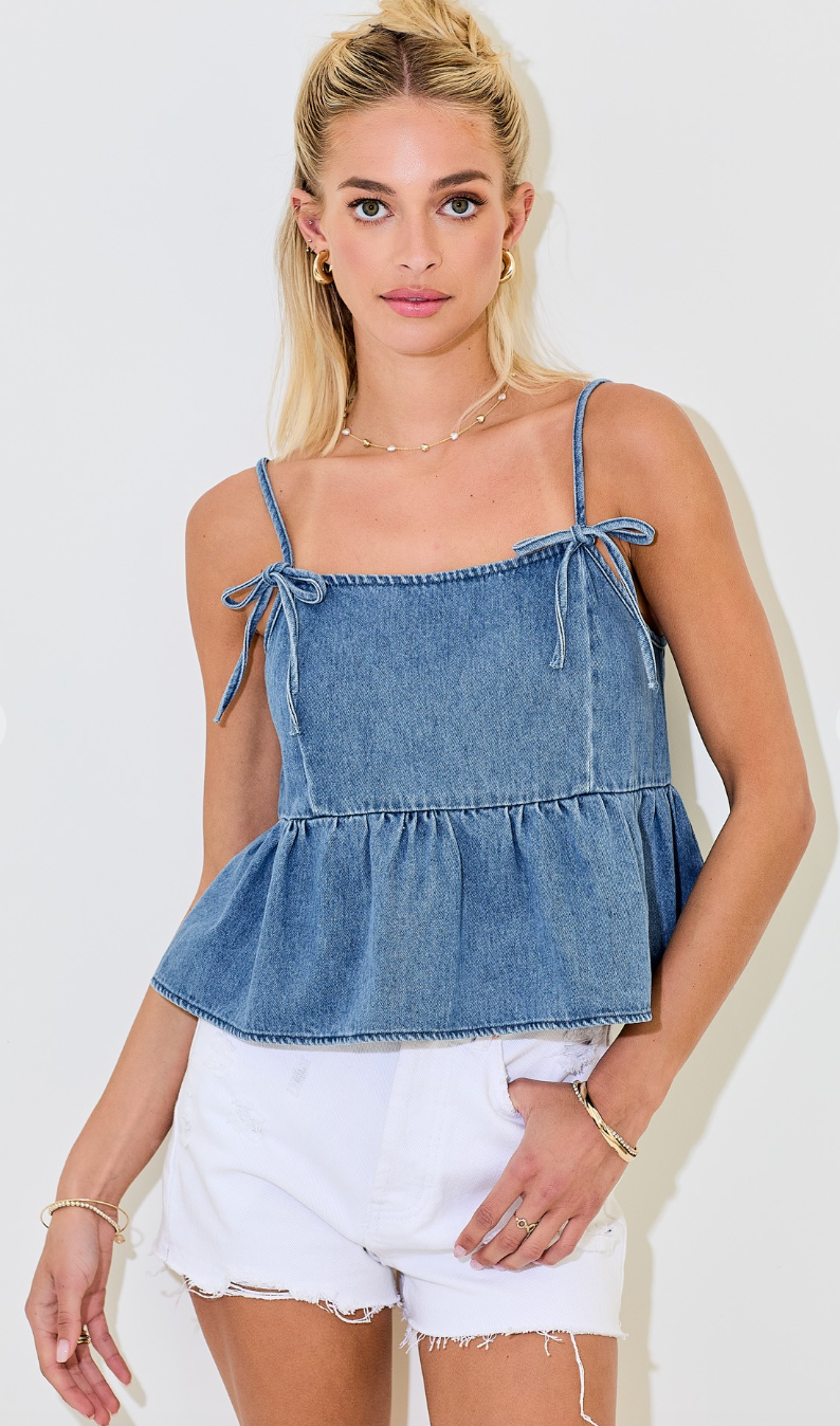 Shoulder Tie Denim Top