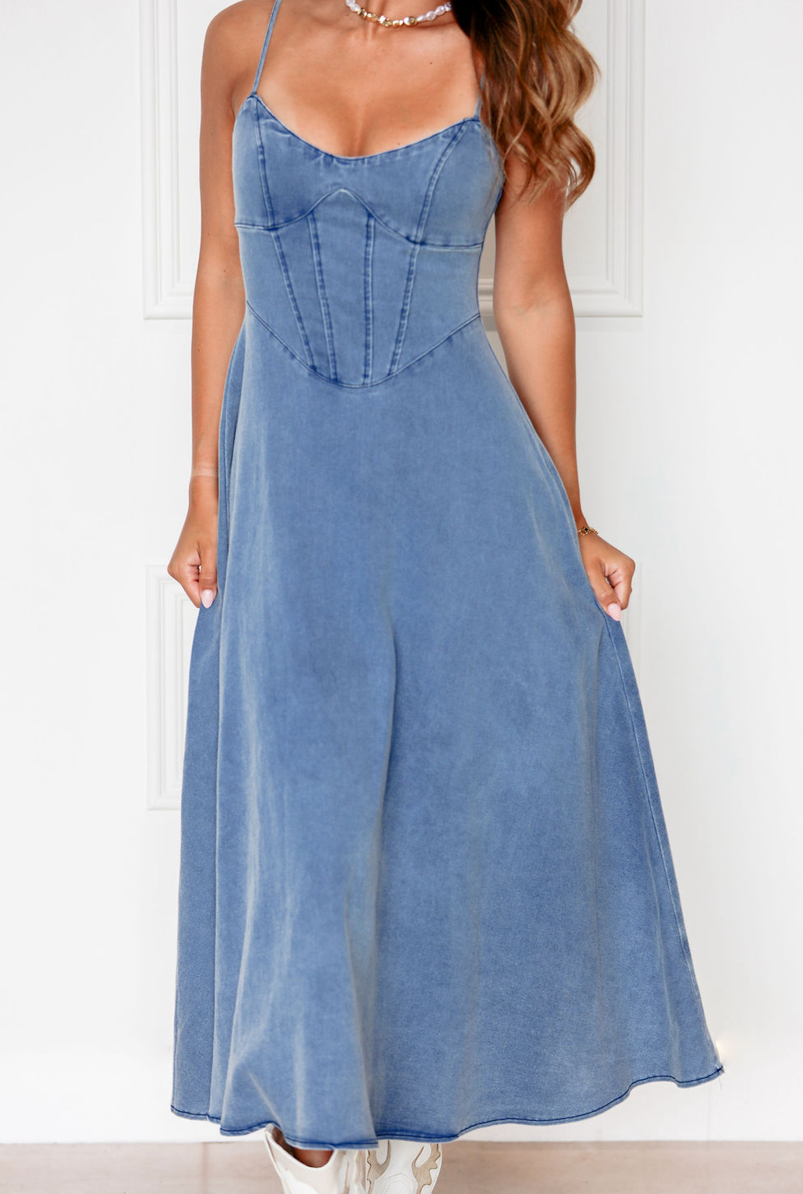 Denim A-line Midi Dress