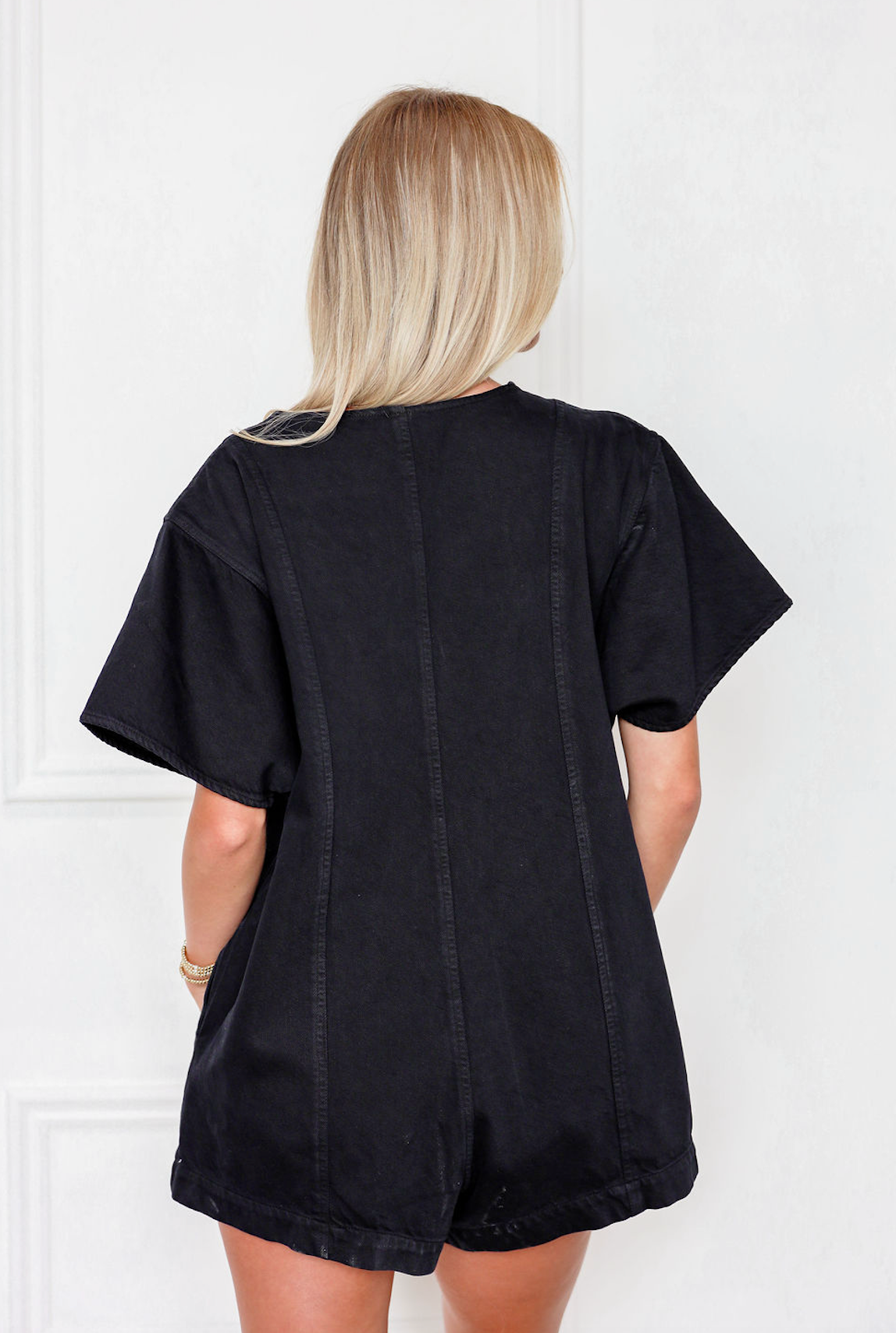 Dori Button Cotton Romper Black