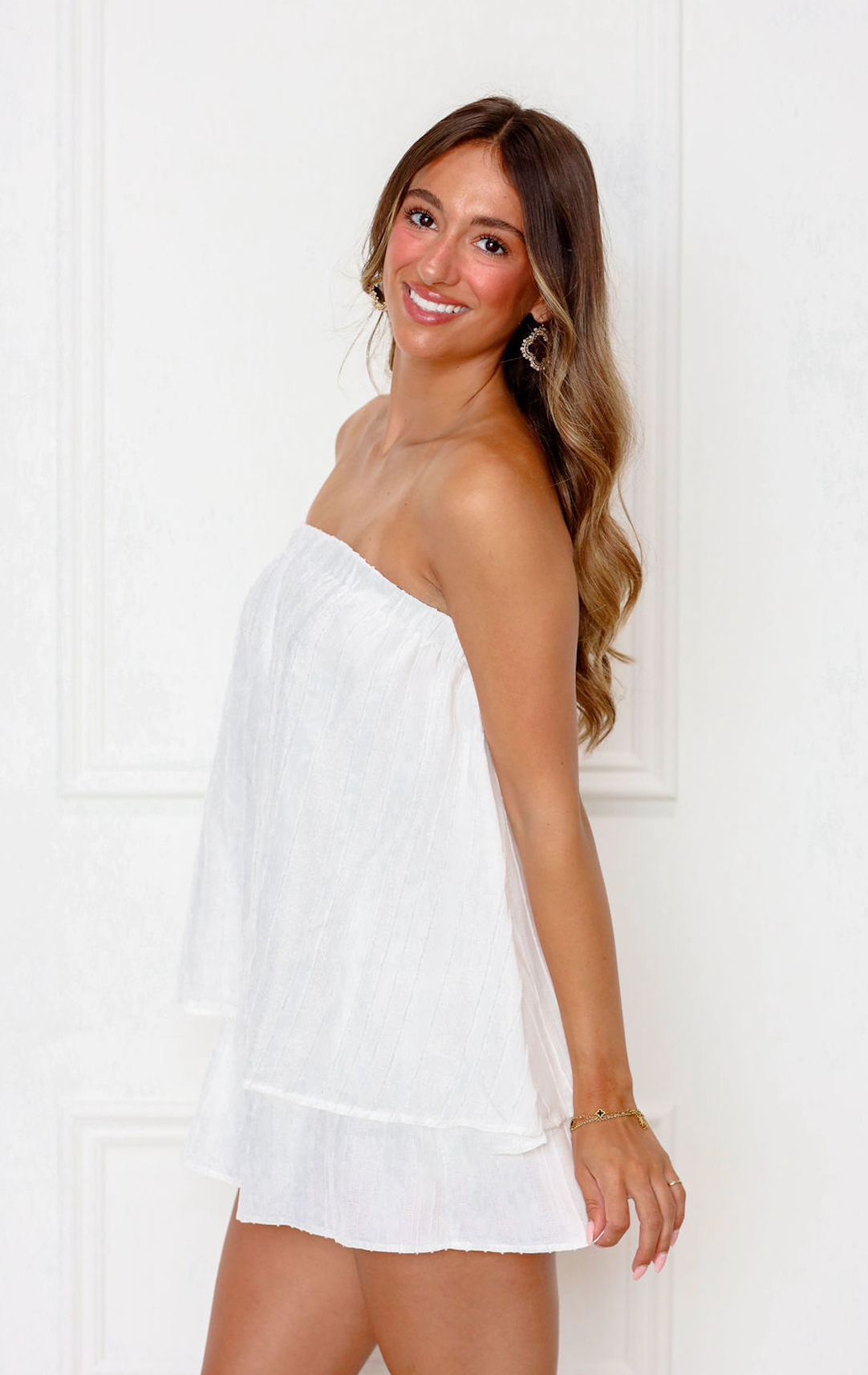Strapless Ruffle Romper White