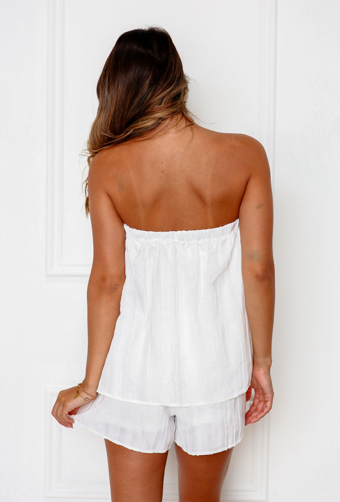 Strapless Ruffle Romper White