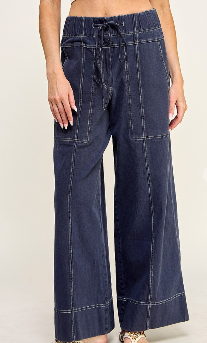 Navy Cotton Twill Pants