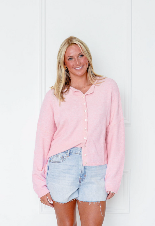 Baby Pink Button Up Sweater