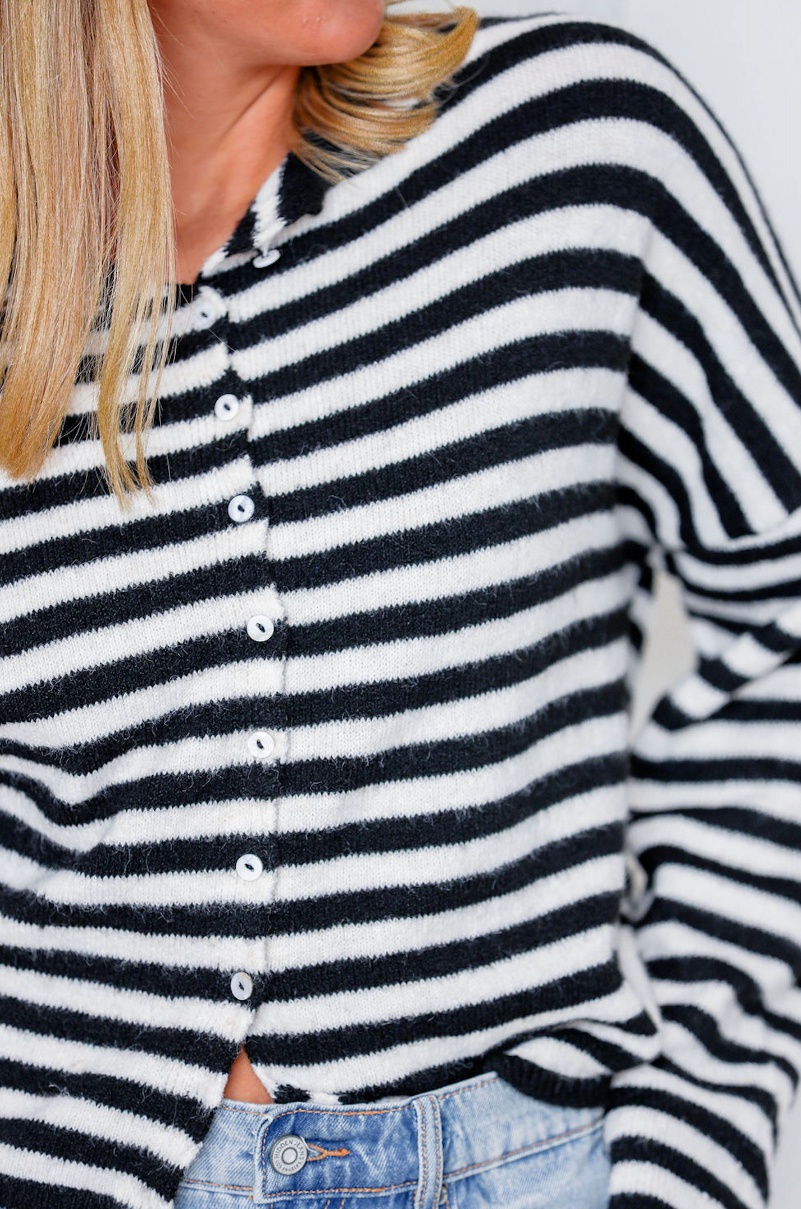 Striped Button Down Cardigan Ivory/Black