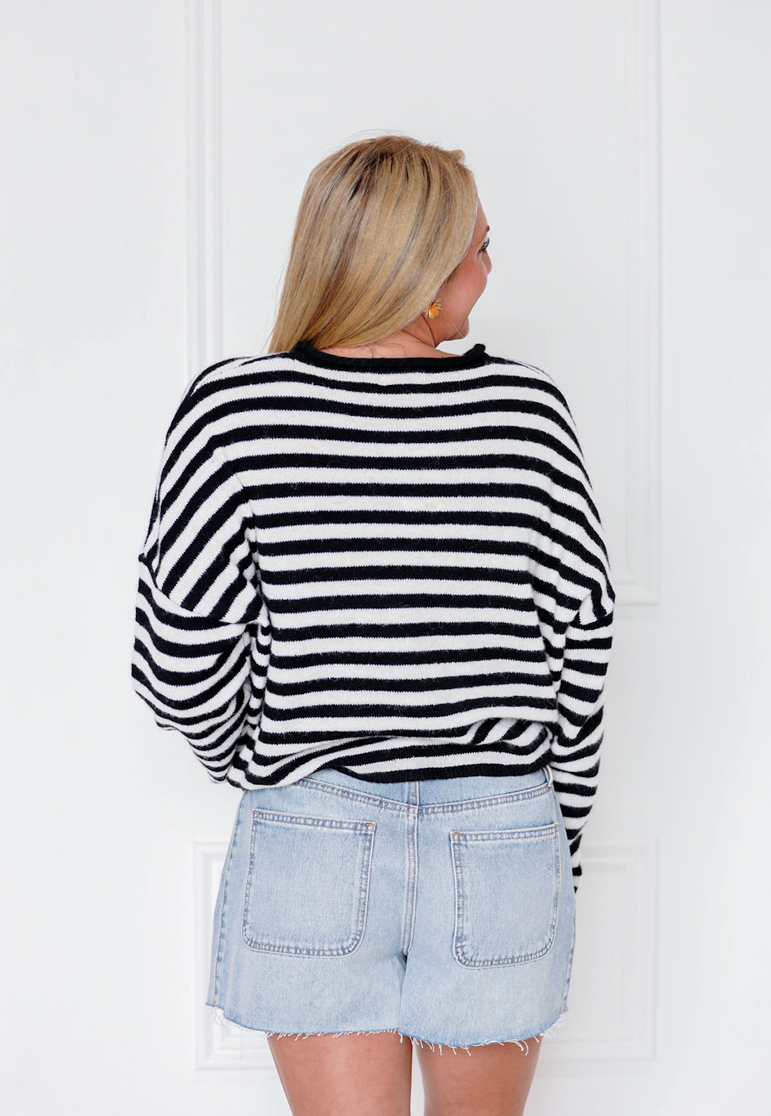 Striped Button Down Cardigan Ivory/Black