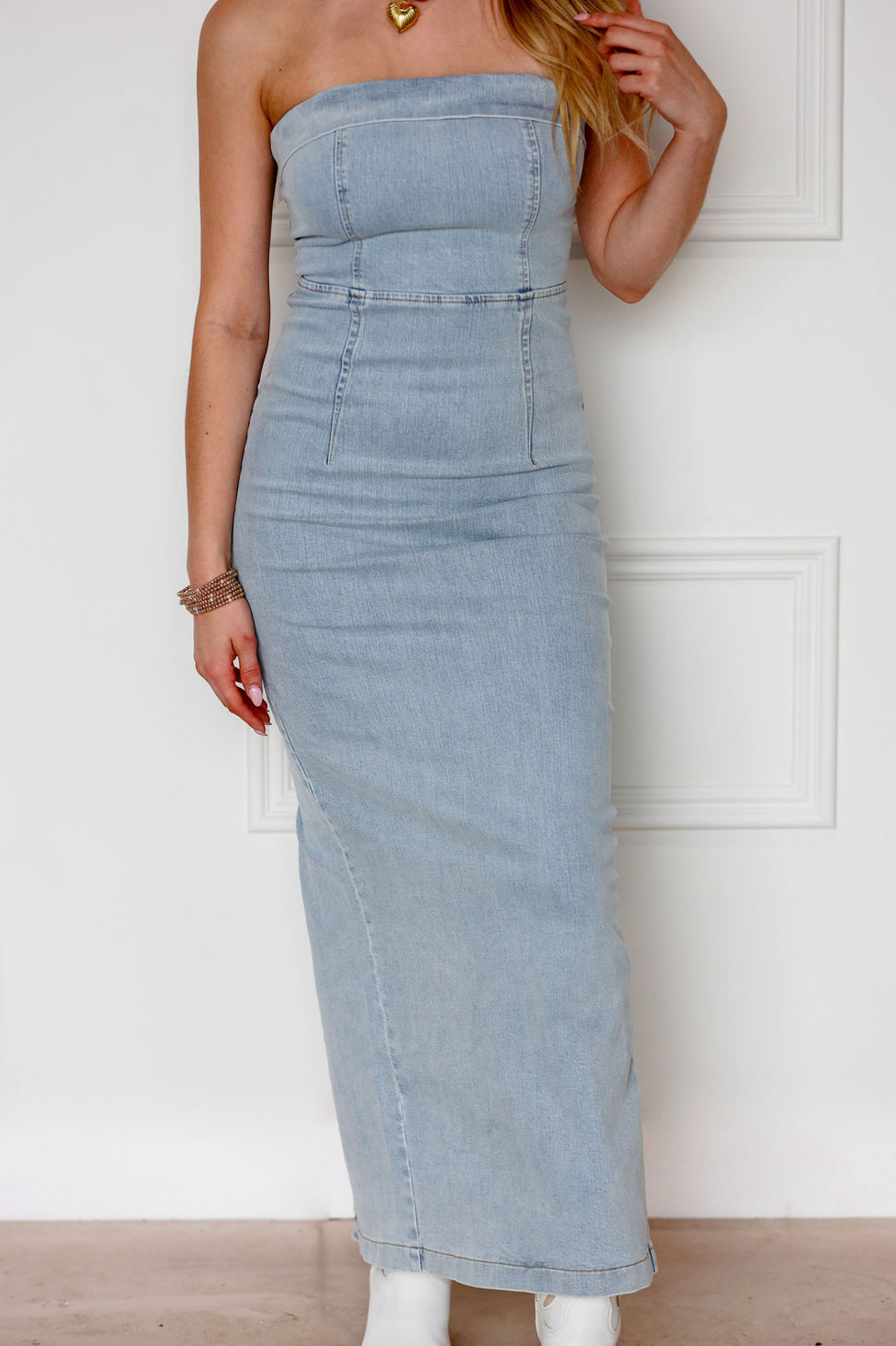 Light Wash Denim Midi Dress