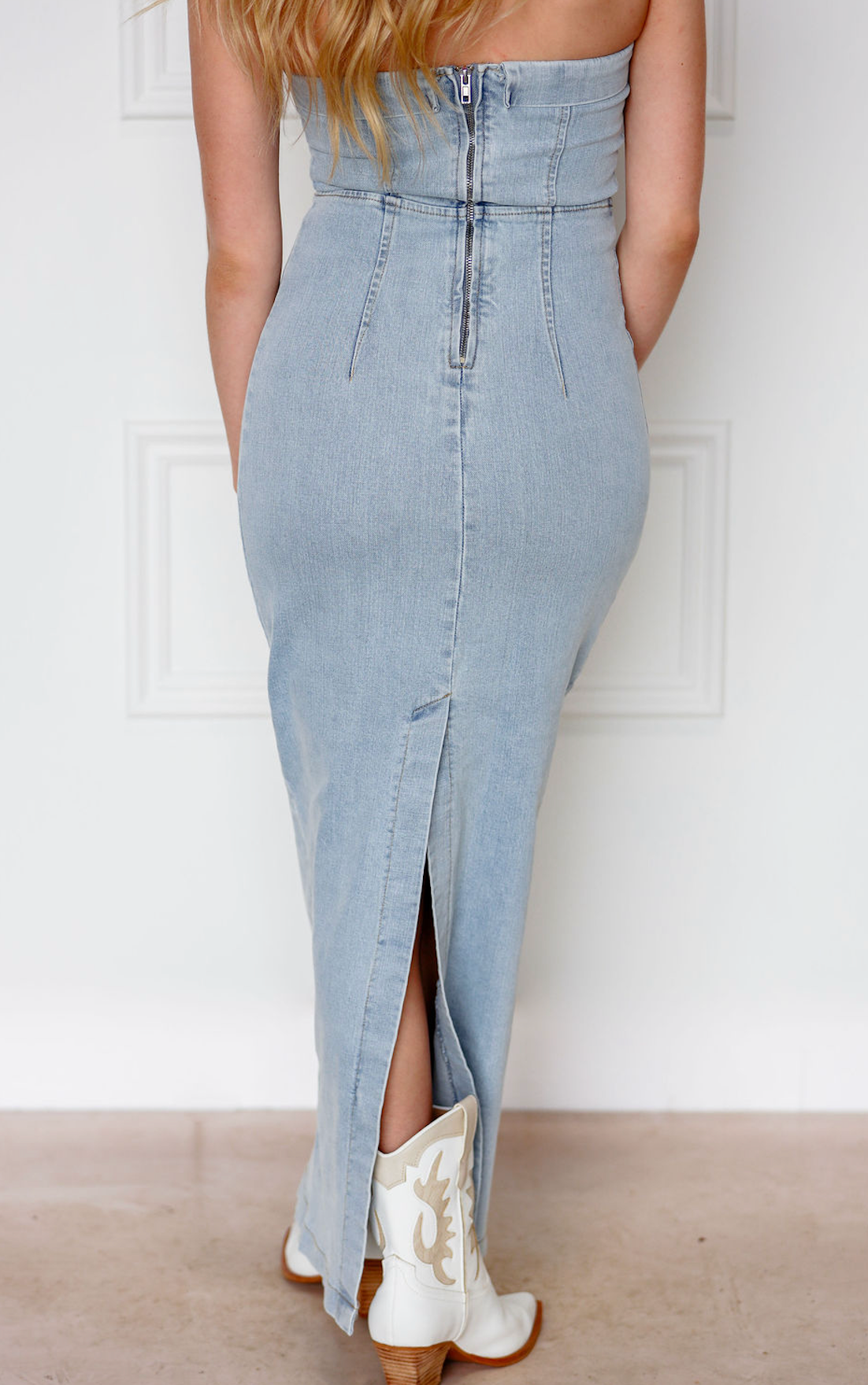 Light Wash Denim Midi Dress