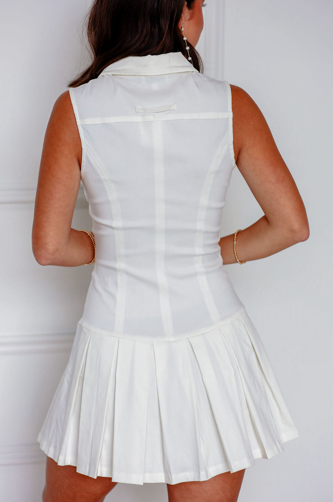 Collared Mini Dress w/ Pleated Skirt