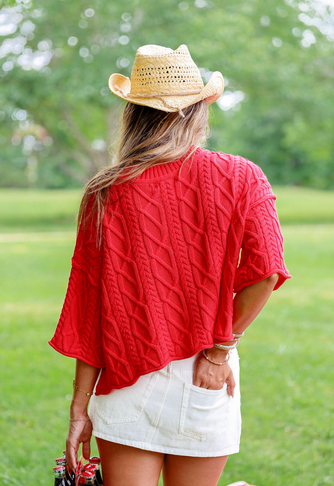 Cable Stitch Cotton Sweater Red