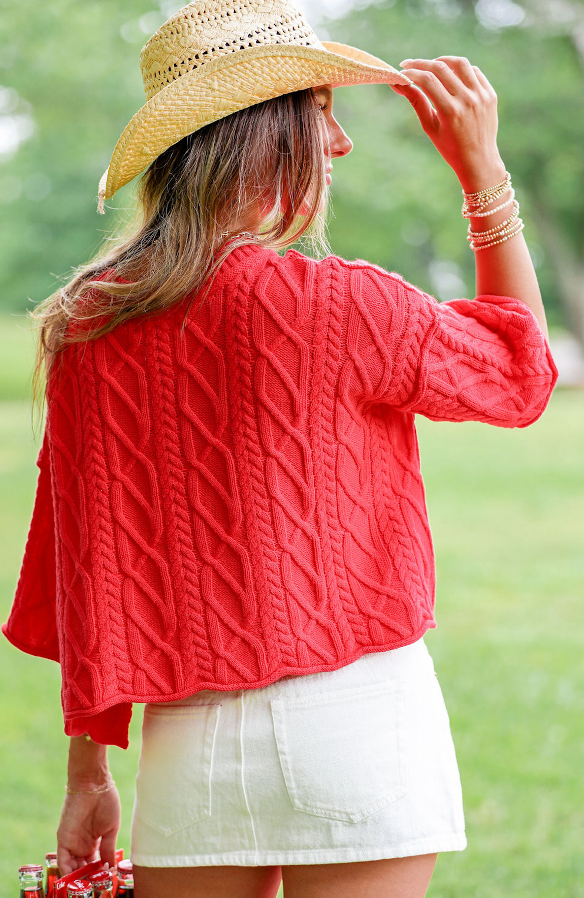 Cable Stitch Cotton Sweater Red