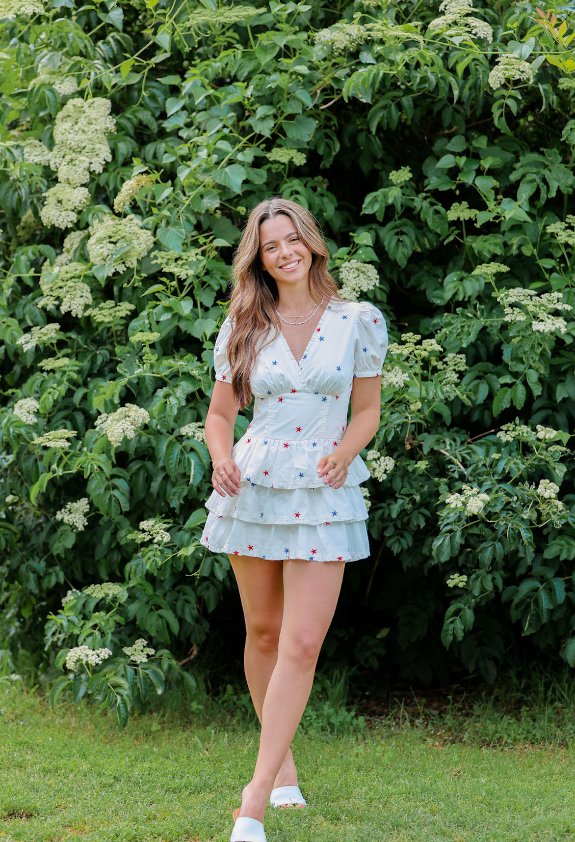 Star Embroidered Ruffle Romper Dress