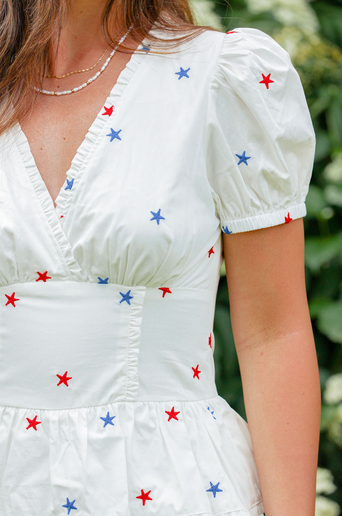 Star Embroidered Ruffle Romper Dress