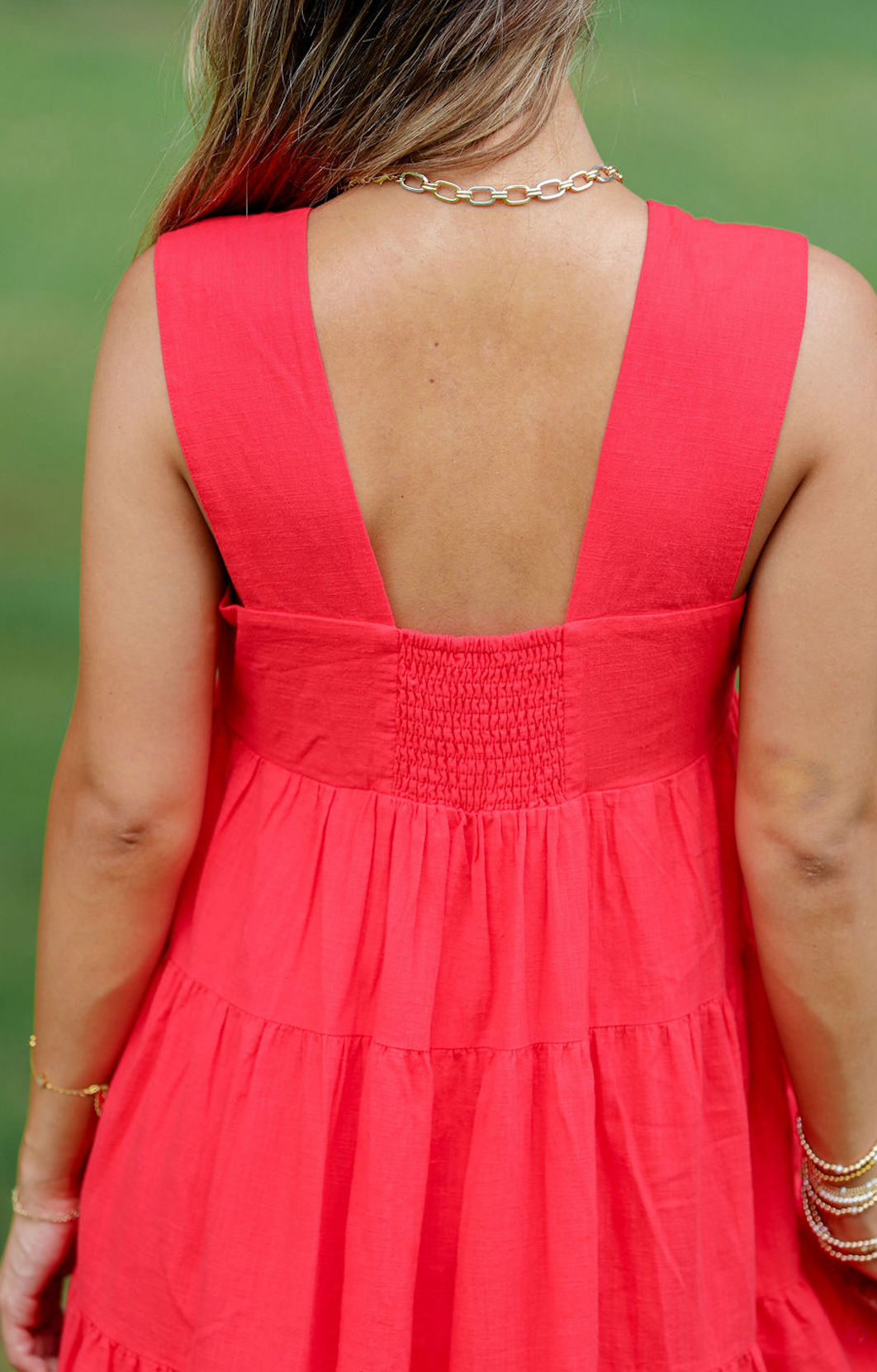 Tiered Smocking Midi Dress Red
