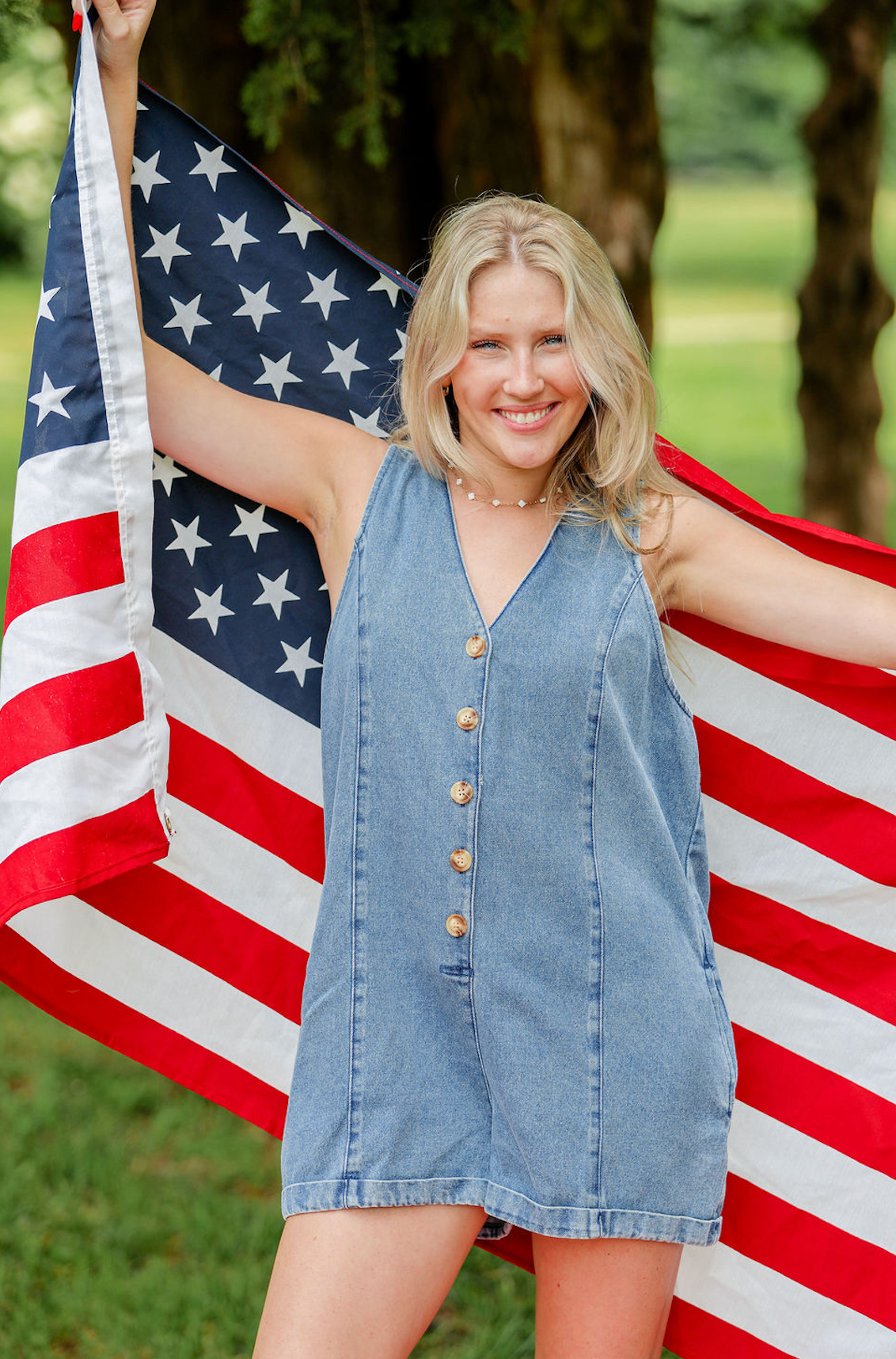 Button Front Denim Romper