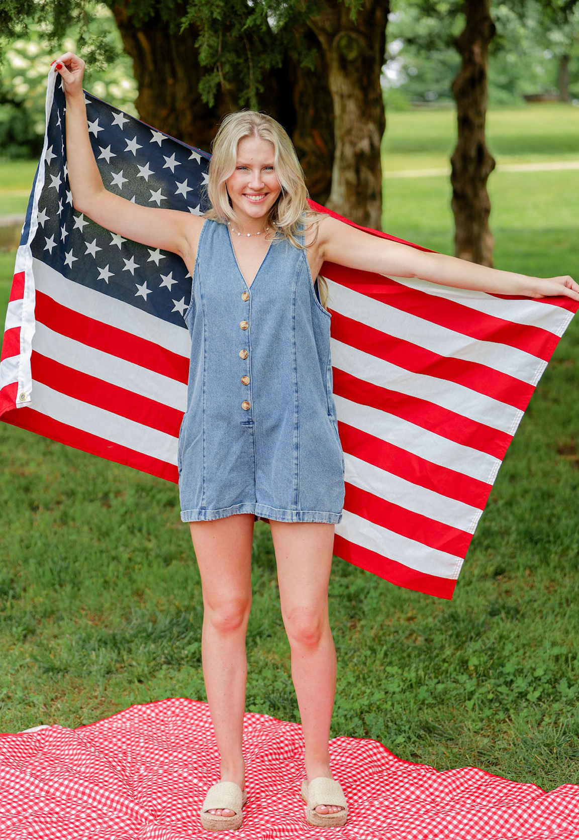 Button Front Denim Romper