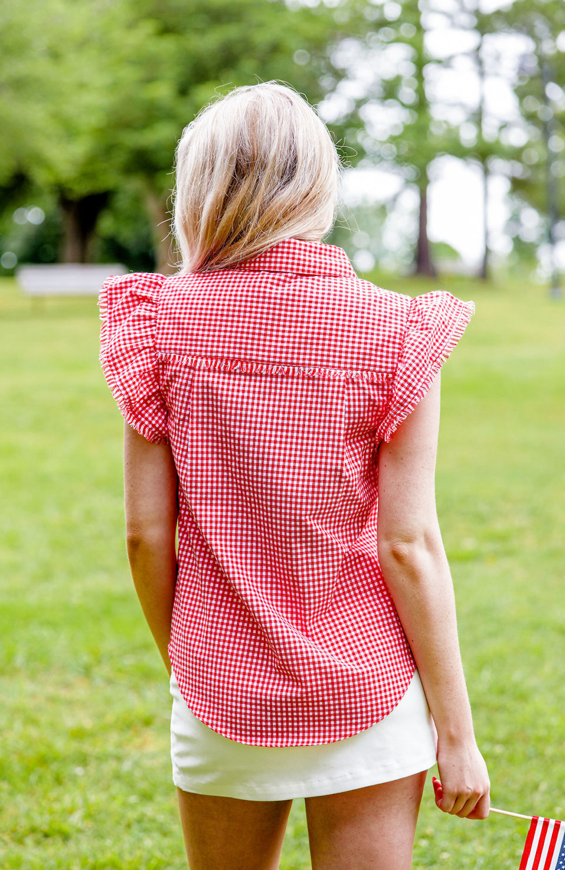 Red Gingham Button Down Top