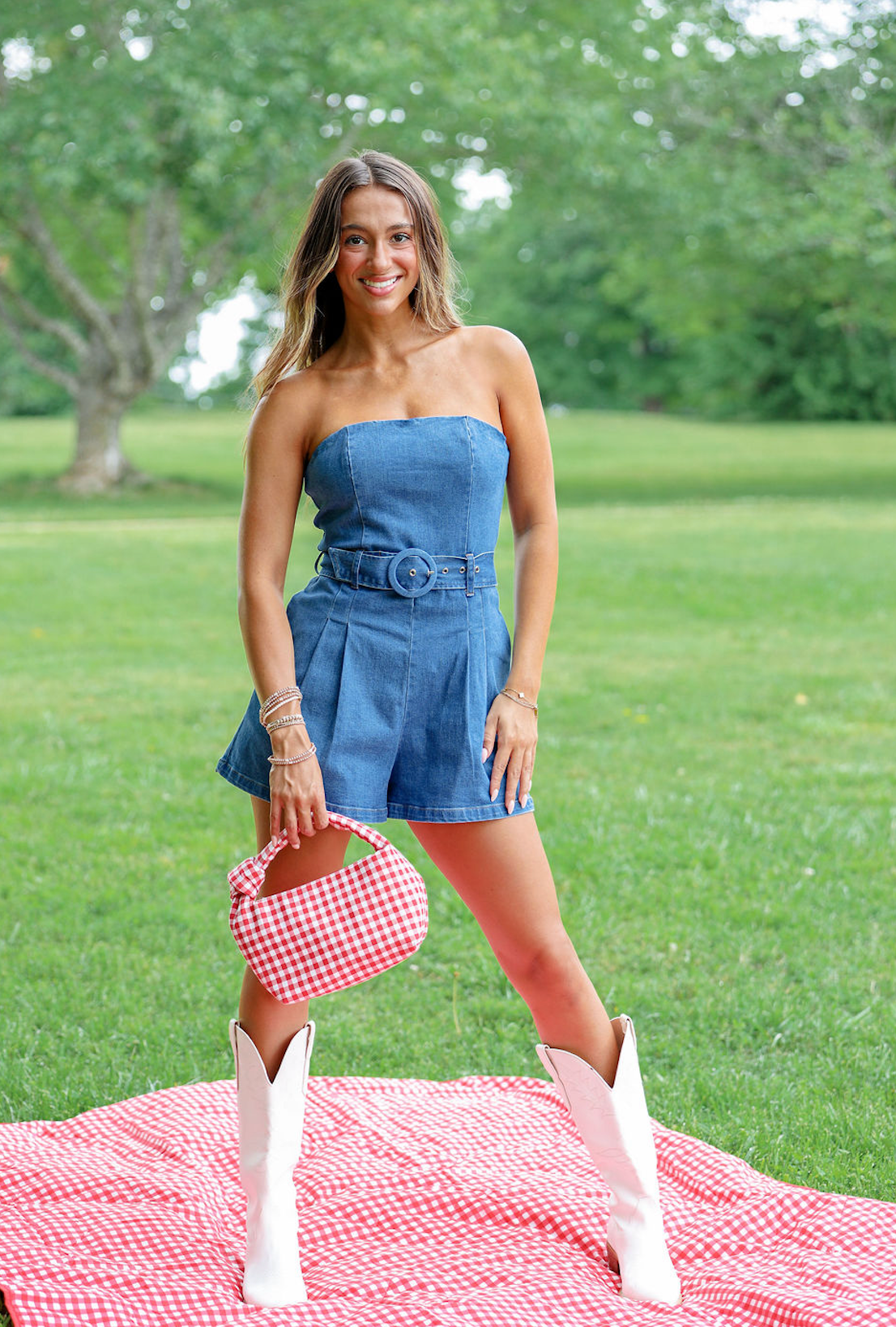 Harlow Denim Belted Romper