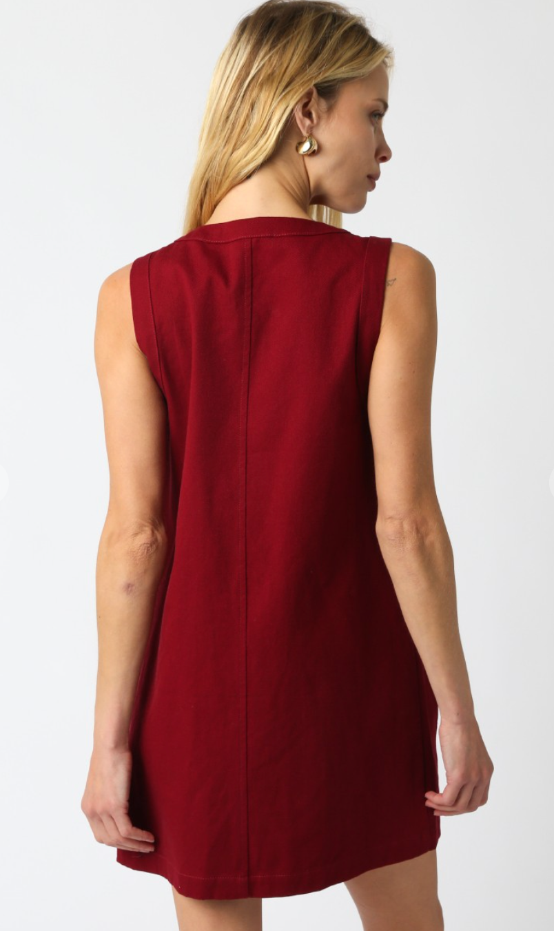 Karina Gold Button Dress Wine