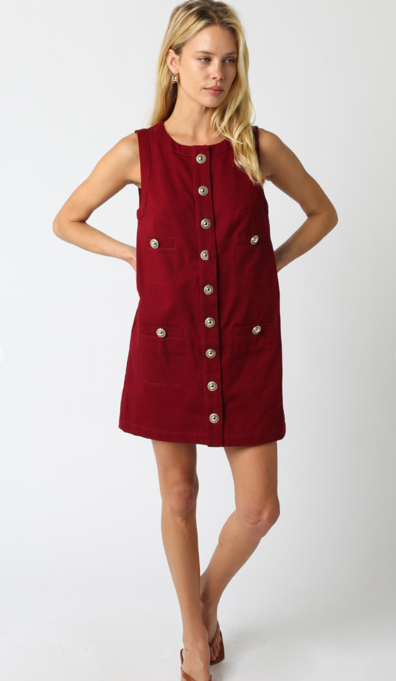 Karina Gold Button Dress Wine