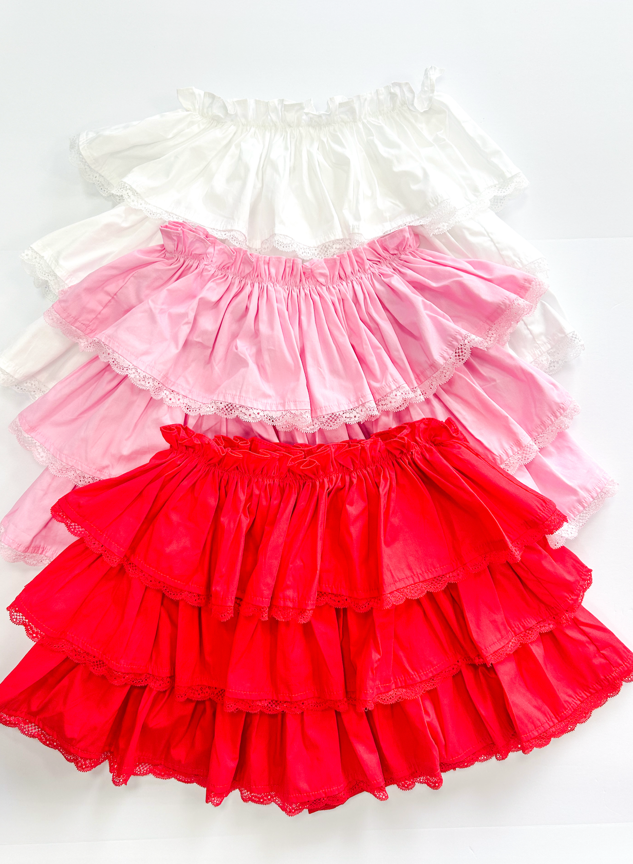 Lace Trim Ruffle Skort Red