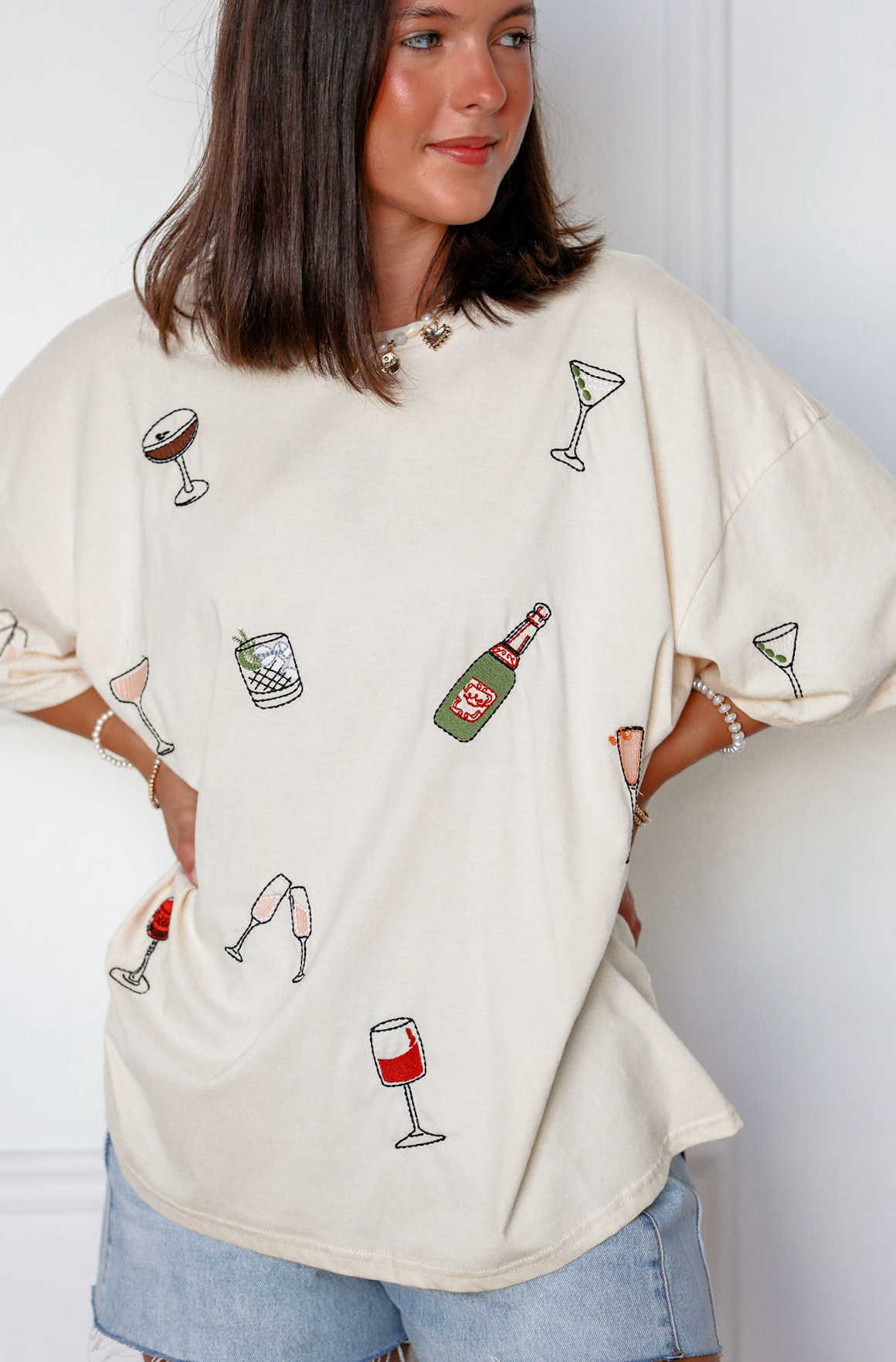 Happy Hour Embroidered T-shirt