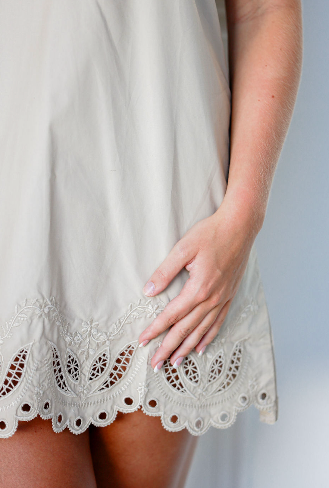 Taupe Scallop Embroidered Dress