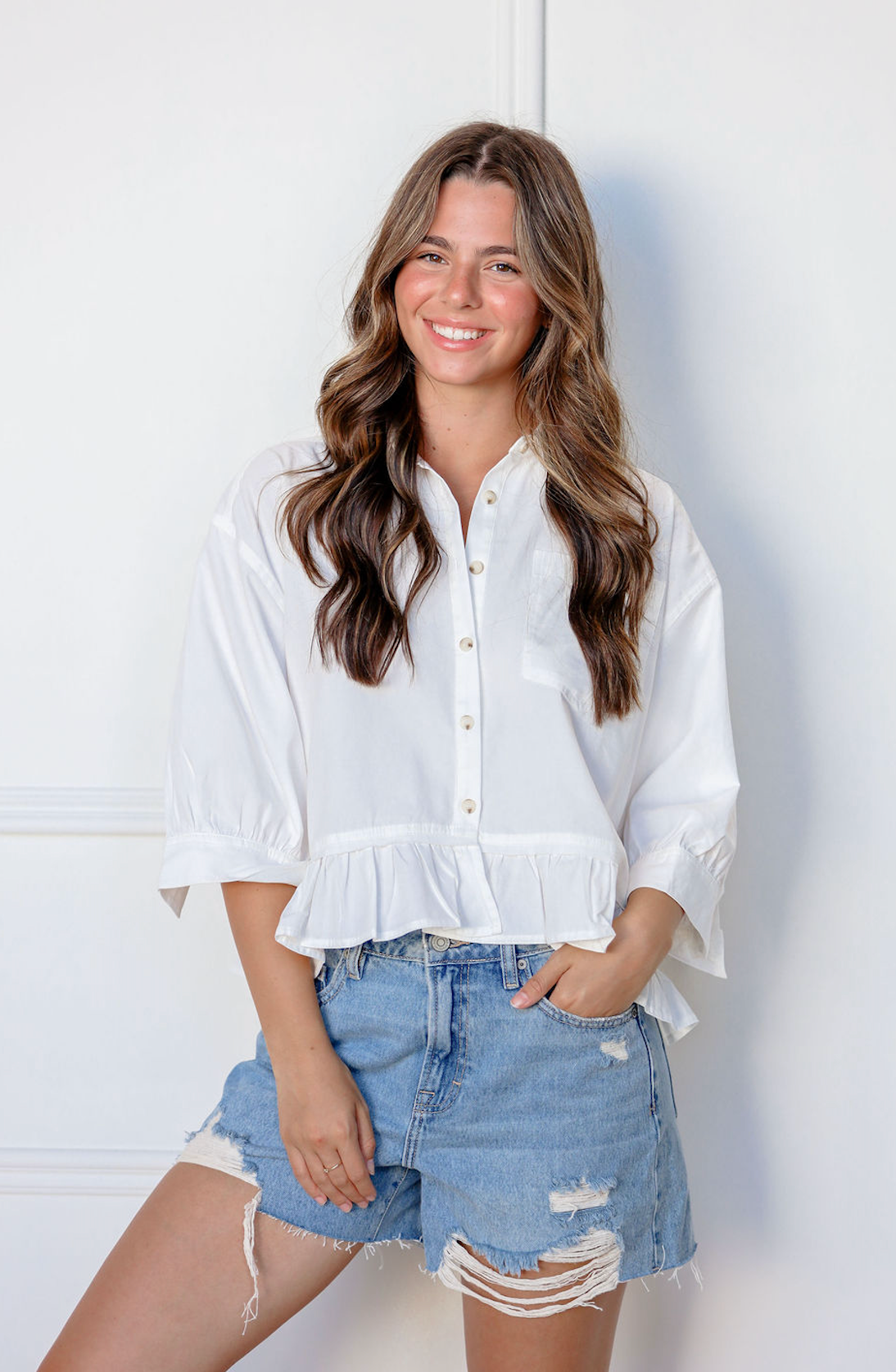 Ruffle Hem Shirt White