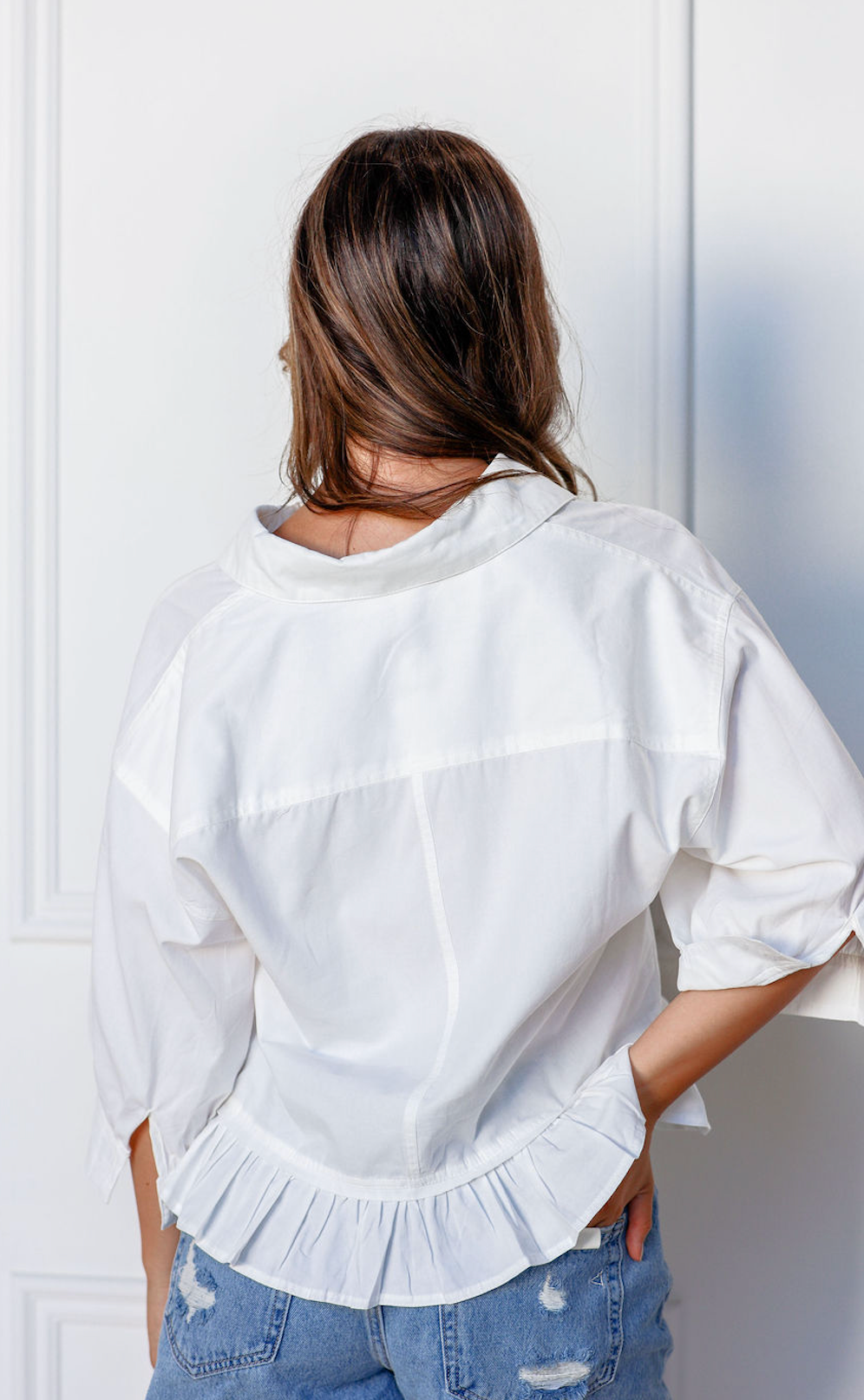 Ruffle Hem Shirt White