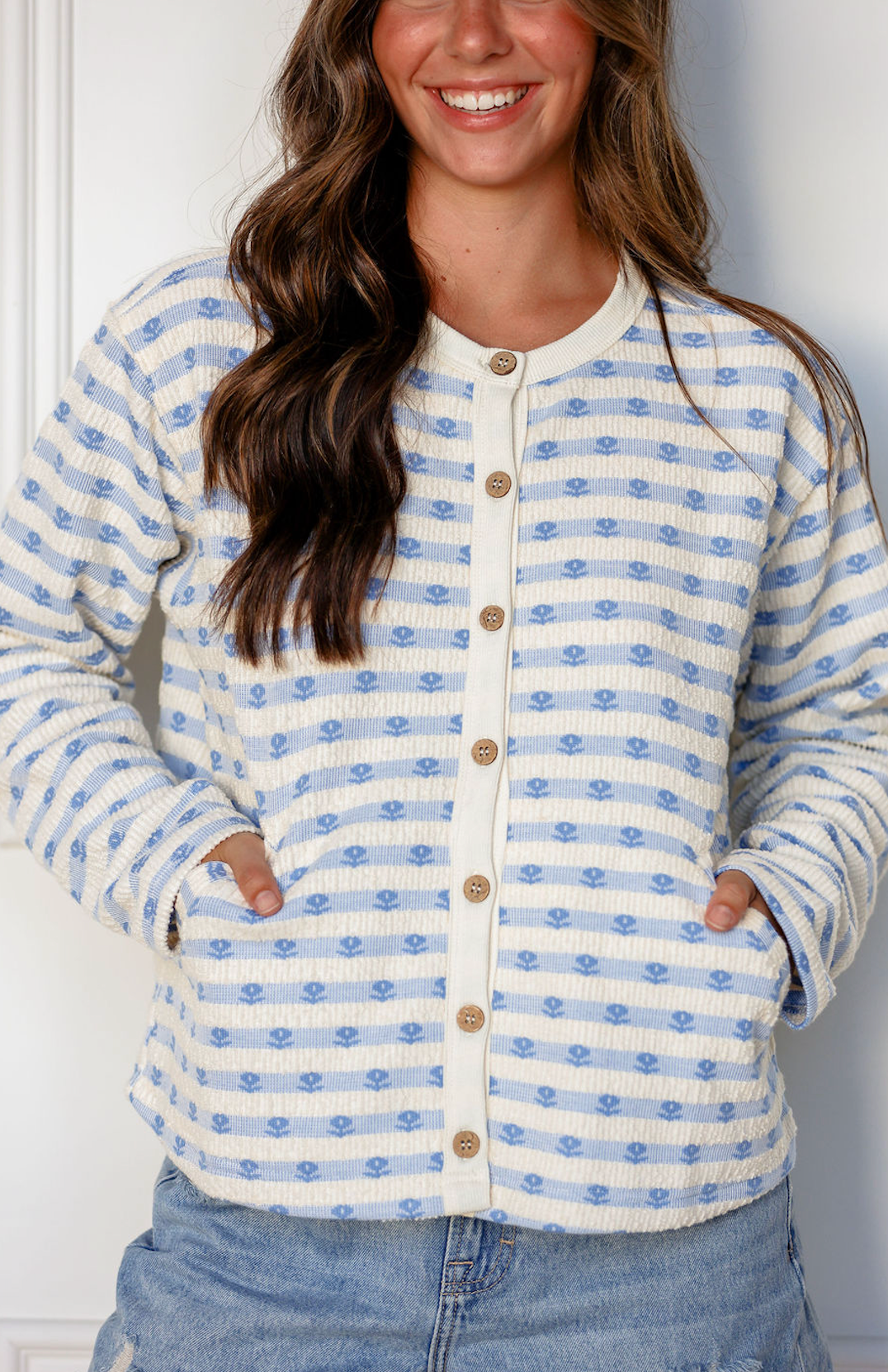 Blue Floral Stripe Cardigan