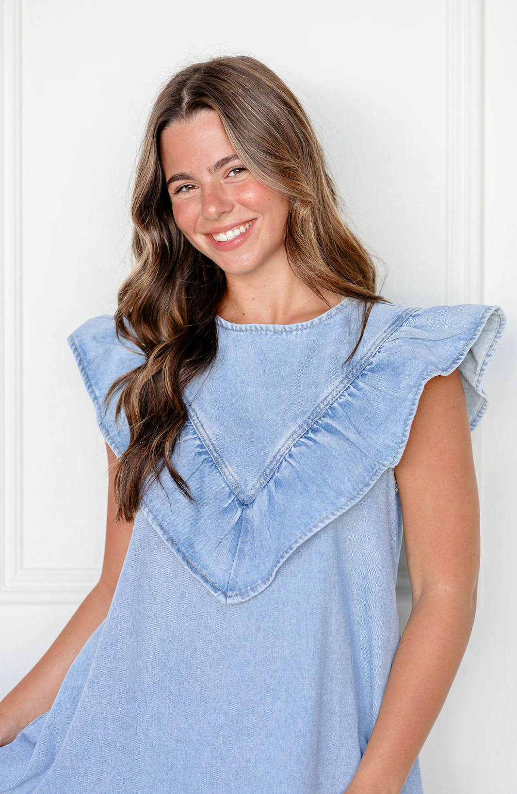Ruffle Detail Denim Dress